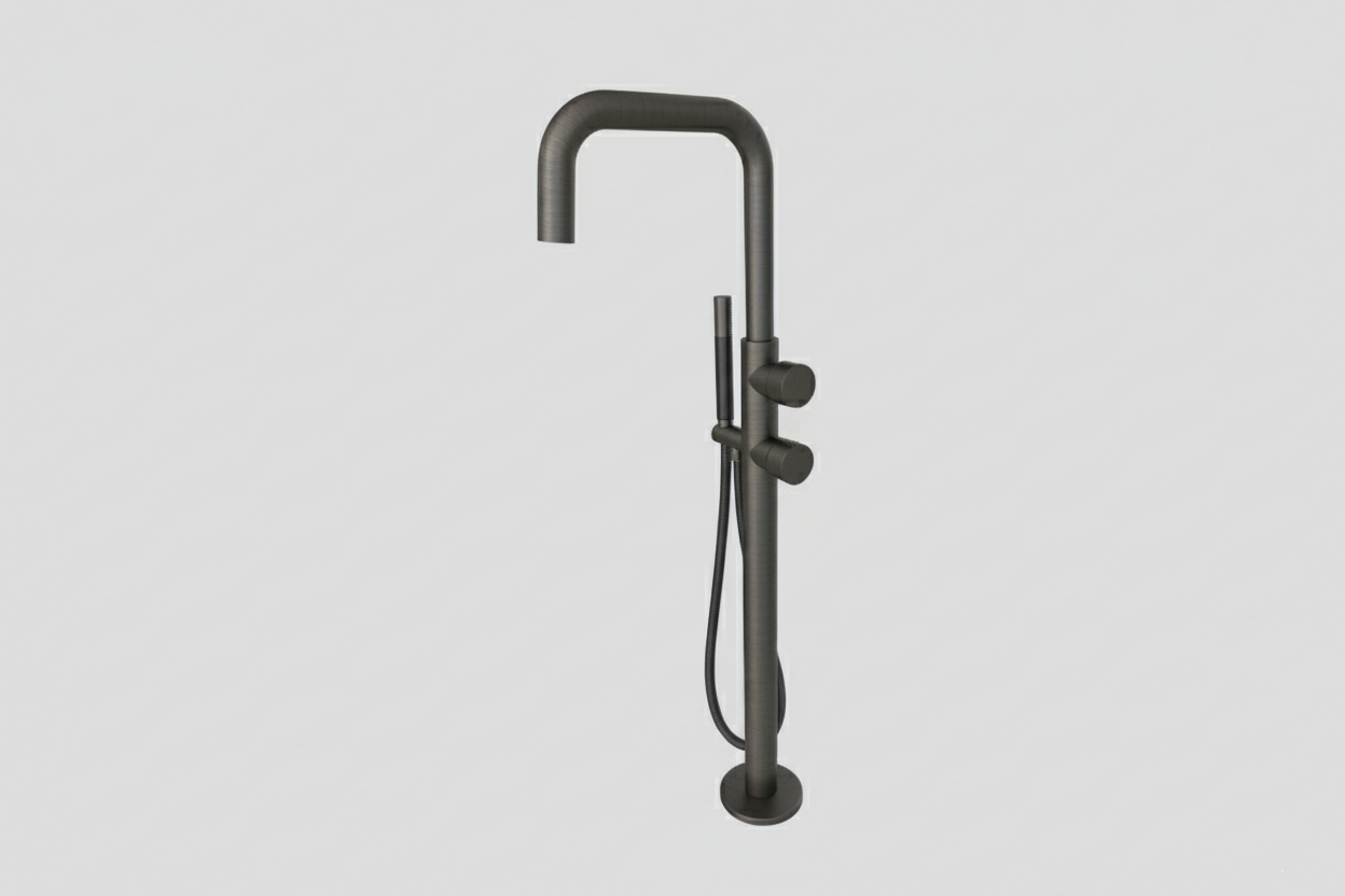 Lagoo Como Vrijstaande highflow badmengkraan afbouwdeel m. mixer en handdouche staaf CM3214GM Brushed Gun Metal PVD
