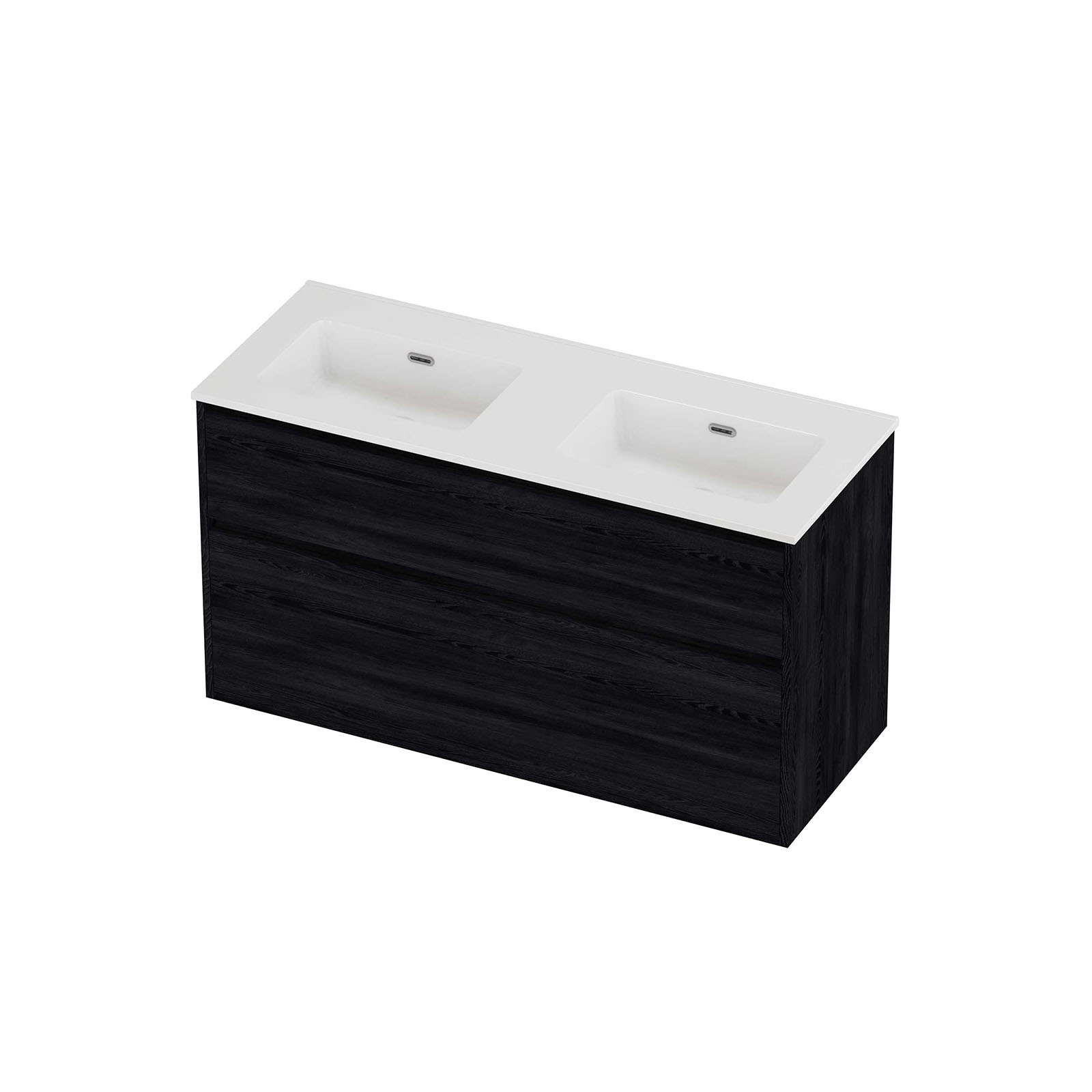 Proline Set porselein Elegant wast. dub. wasbak z. krgt. en onderk. greepl. 2 la a-sym. in kader TGWG120D0BO Glans wit/Black oak 120x46x67