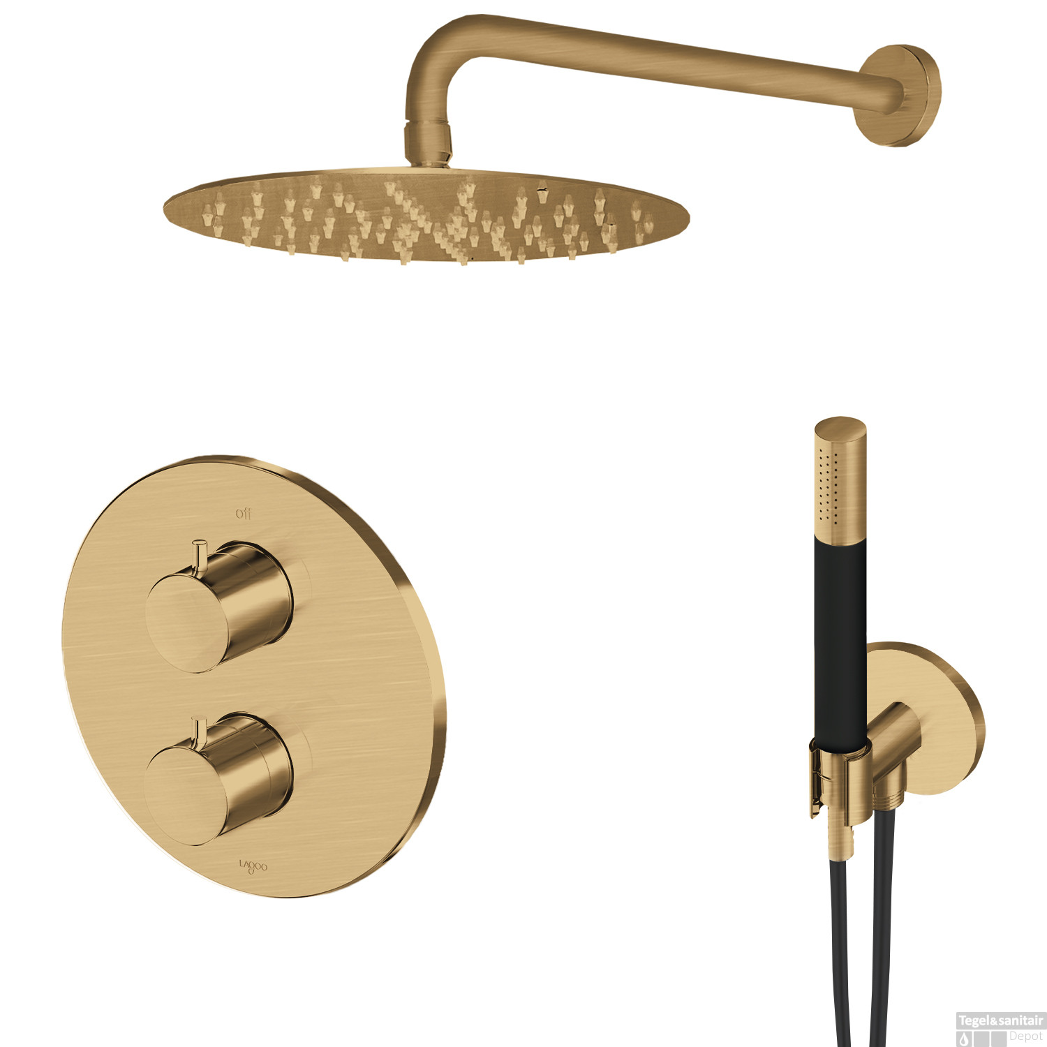 Lagoo Garda Lagoo Set thermostatische douche set met 2-weg stop/omstel LCS1BB Brushed Brass PVD