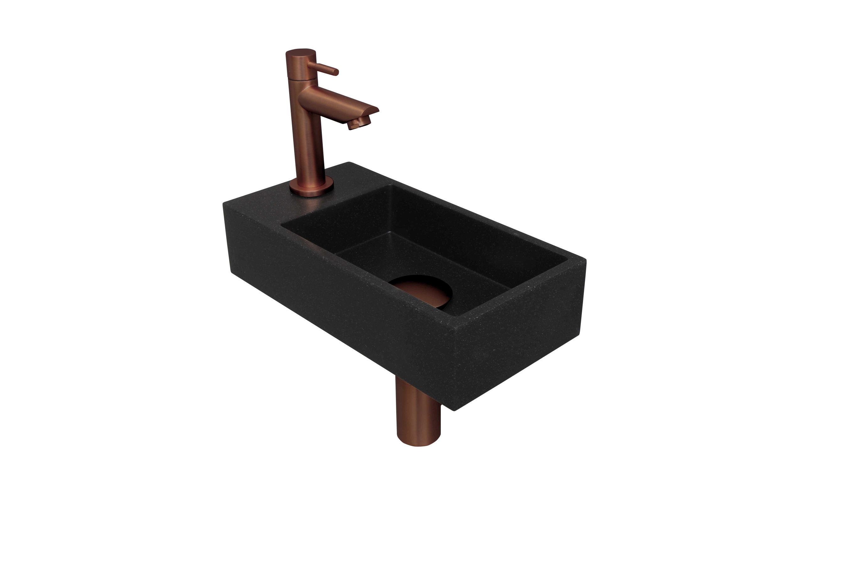 INK fonteinpack Quartz L incl. kraan sifon plug en montageset 1805149 Quartz zwart/mat rose goud H90xB360xD180