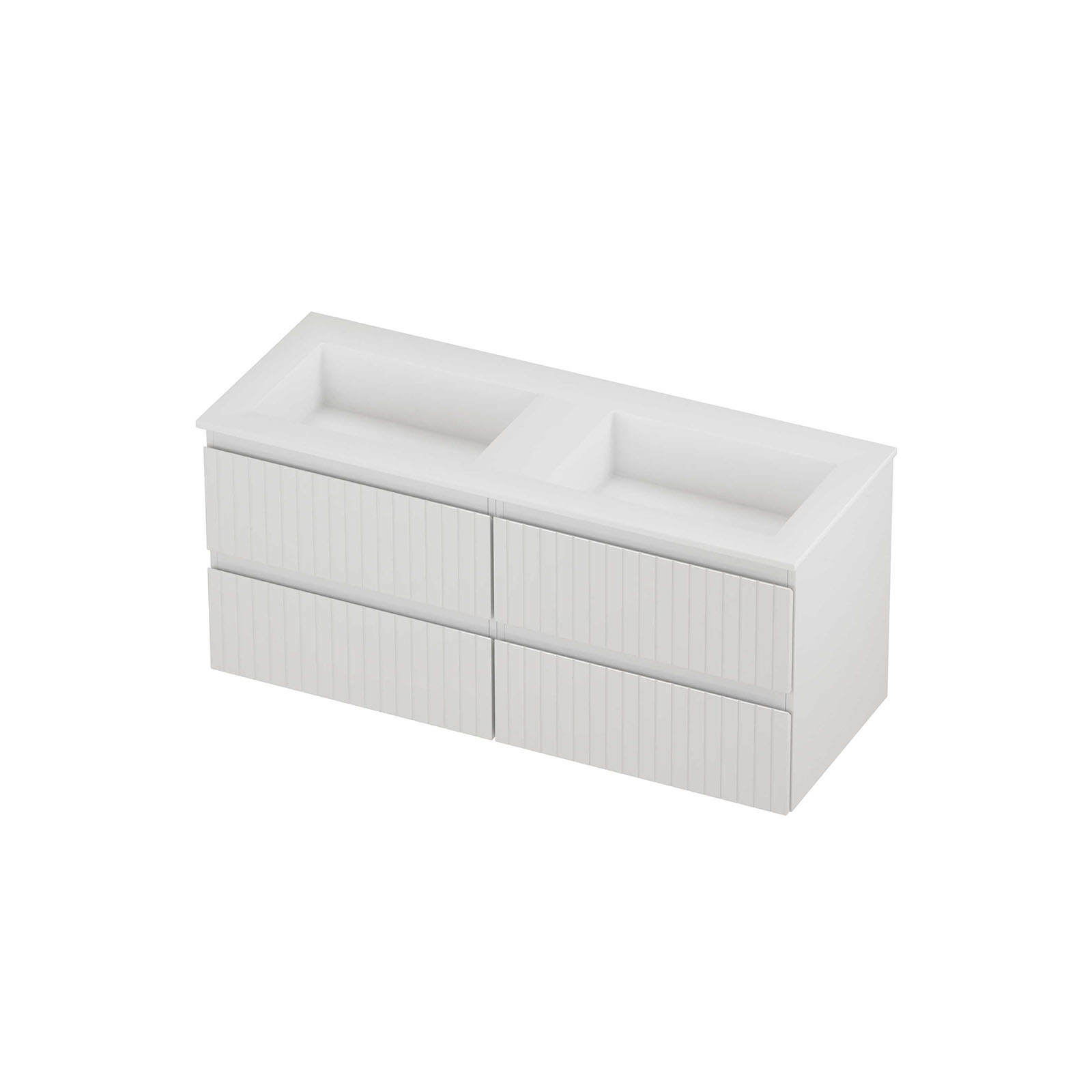 Proline Set polystone Elegant wast. z. kr.gaten en onderkast 4 laden sym. gefr. AMWD2x600GW Glans wit/Mat wit 1200x460x540