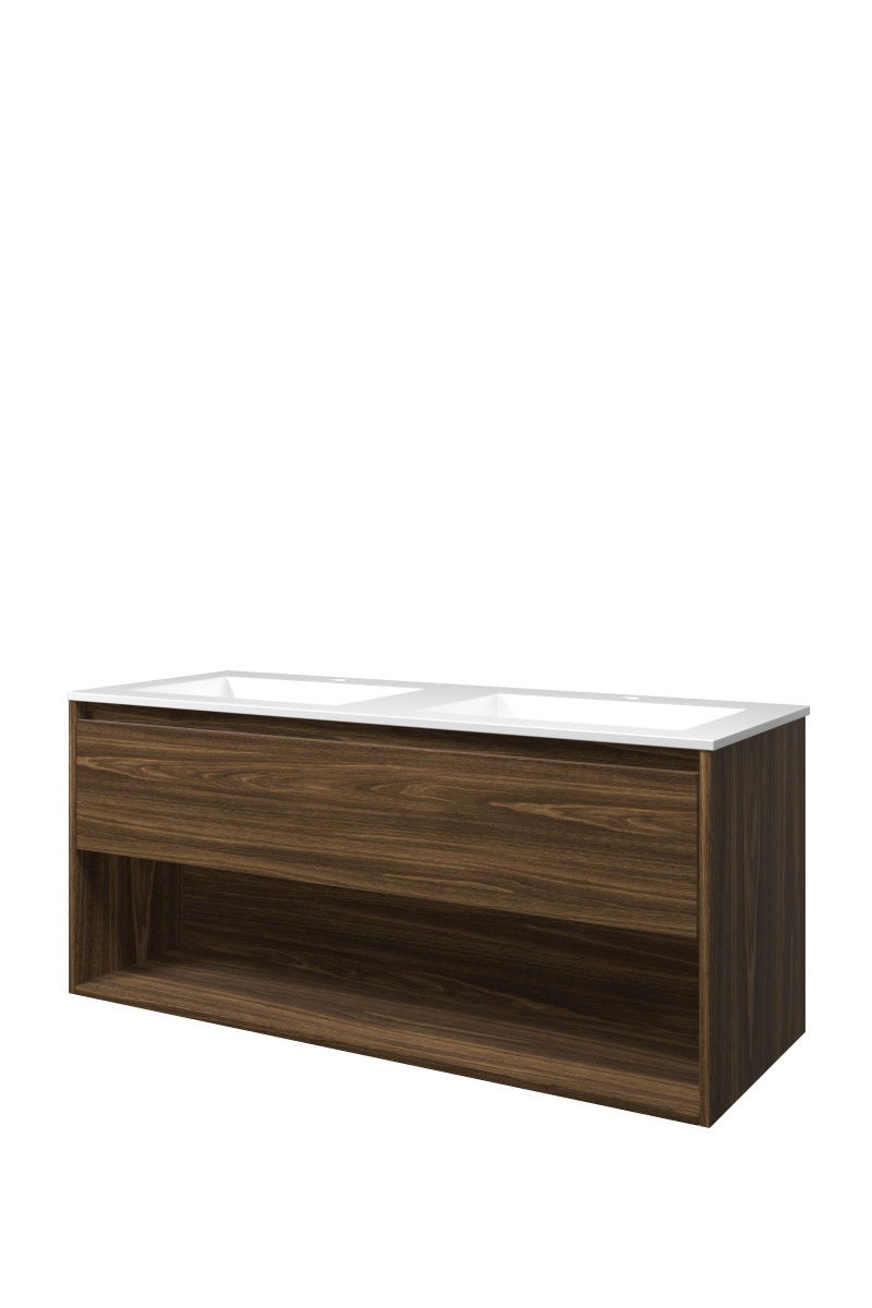 Proline set polystone Elegant wast. met 2 krgt. en onderk. met schap AGWA120D2CA Cabana oak/Glans wit H540xB1200xD460