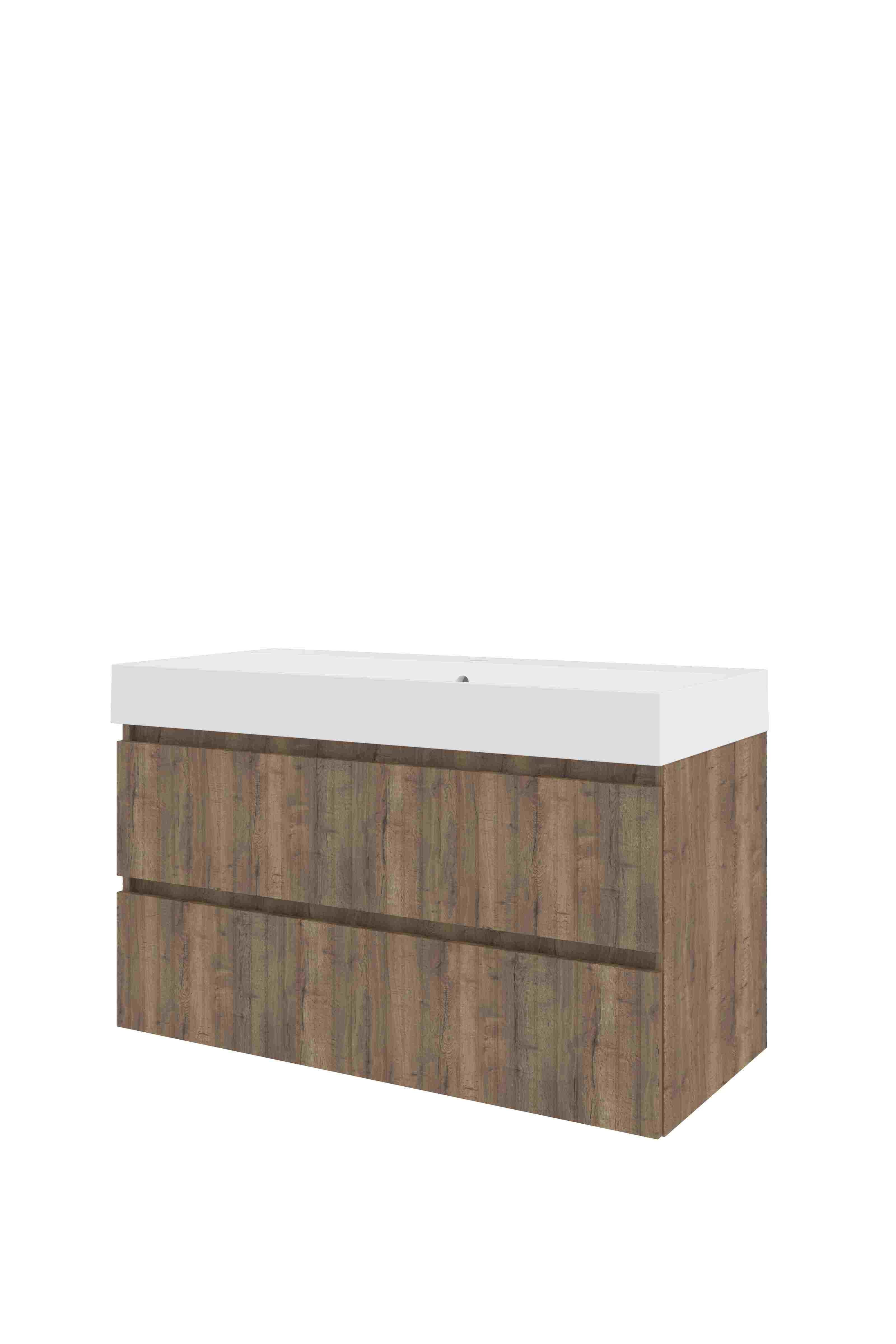 Proline Set polystone Loft wast. met 1 krgt. en onderkast sym. gefr. PMWD1001TO Terra oak/Mat wit 1000x460x620