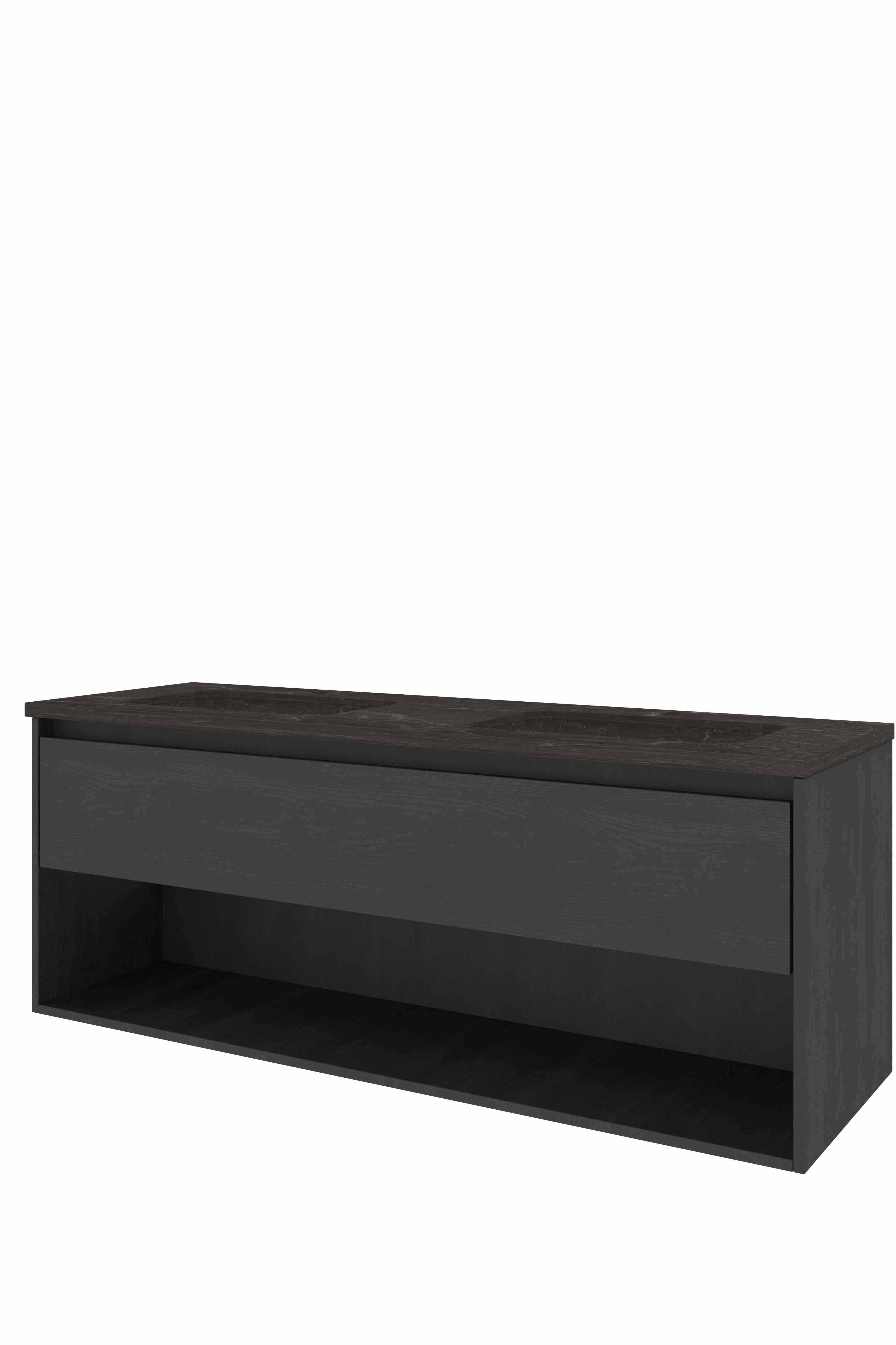 Proline Set hardsteen Elegant wast. met 2 kr.gaten en onderkast met schap RBSA1402BO Black oak/Blue stone 1400x460x545