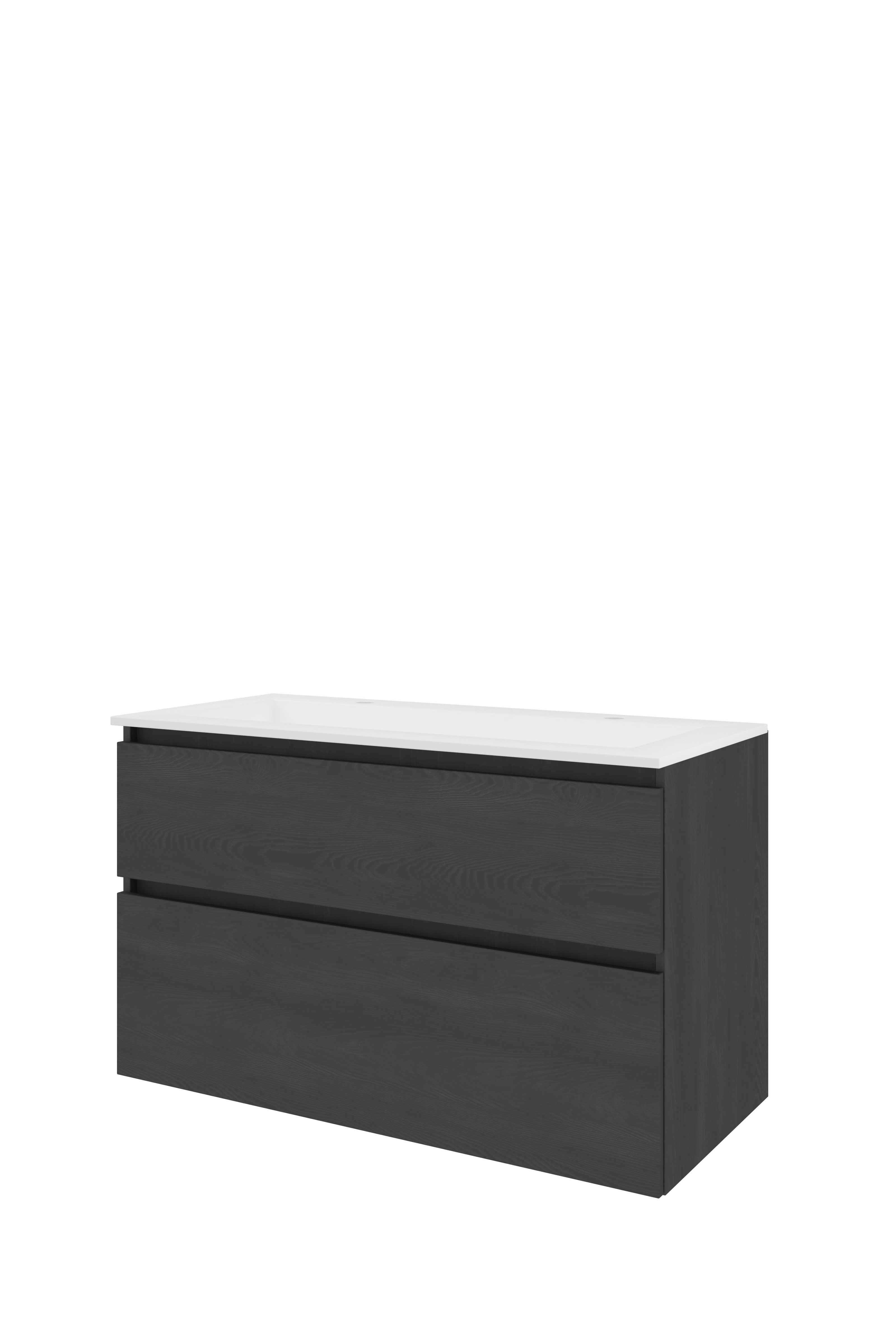 Proline Set polystone Elegant wast. met 2 kr.gaten en onderkast a-sym. AMWC1002BO Black oak/Mat wit 1000x460x620
