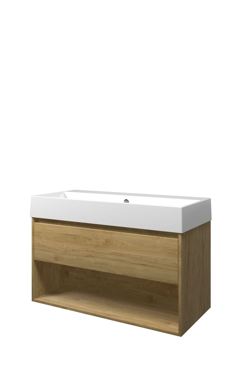 Proline set porselein Loft wast. z. krgt. en onderk. met schap ZGWA1000IO Ideal oak/Glans wit H620xB1000xD460