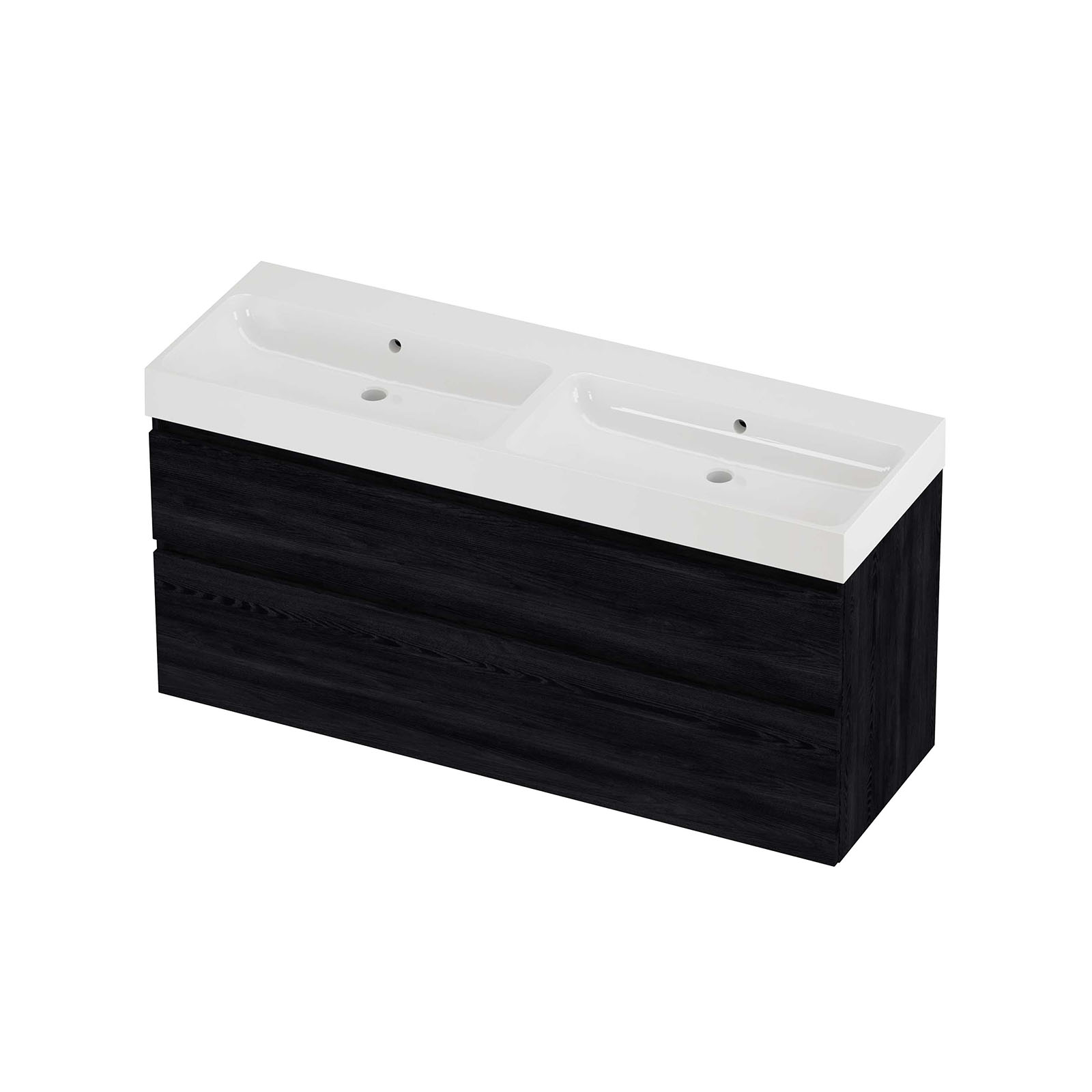 Proline Set polystone Loft wast. z. krgt. en onderkast a-sym. PGWC1400BO Black oak/Glans wit 1400x460x700