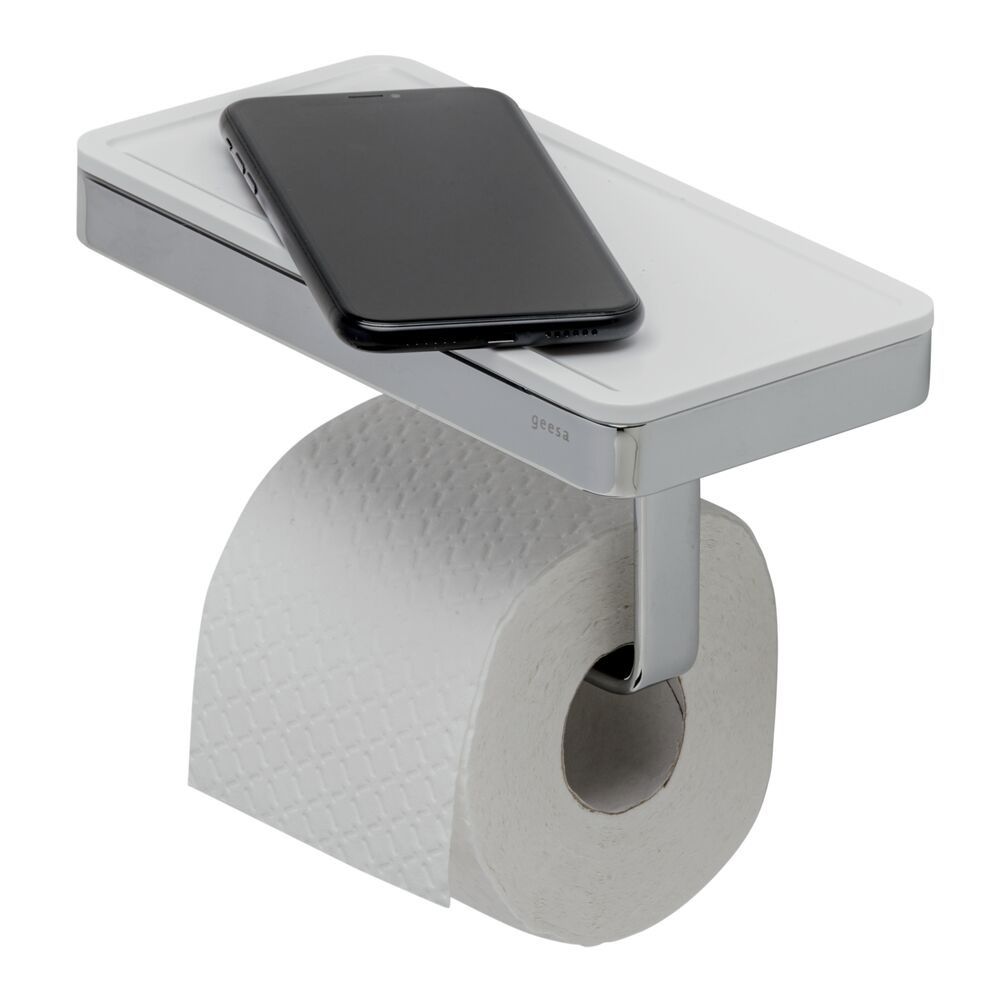 Geesa Frame Toiletrolhouder met planchet Wit / Chroom 918824-02