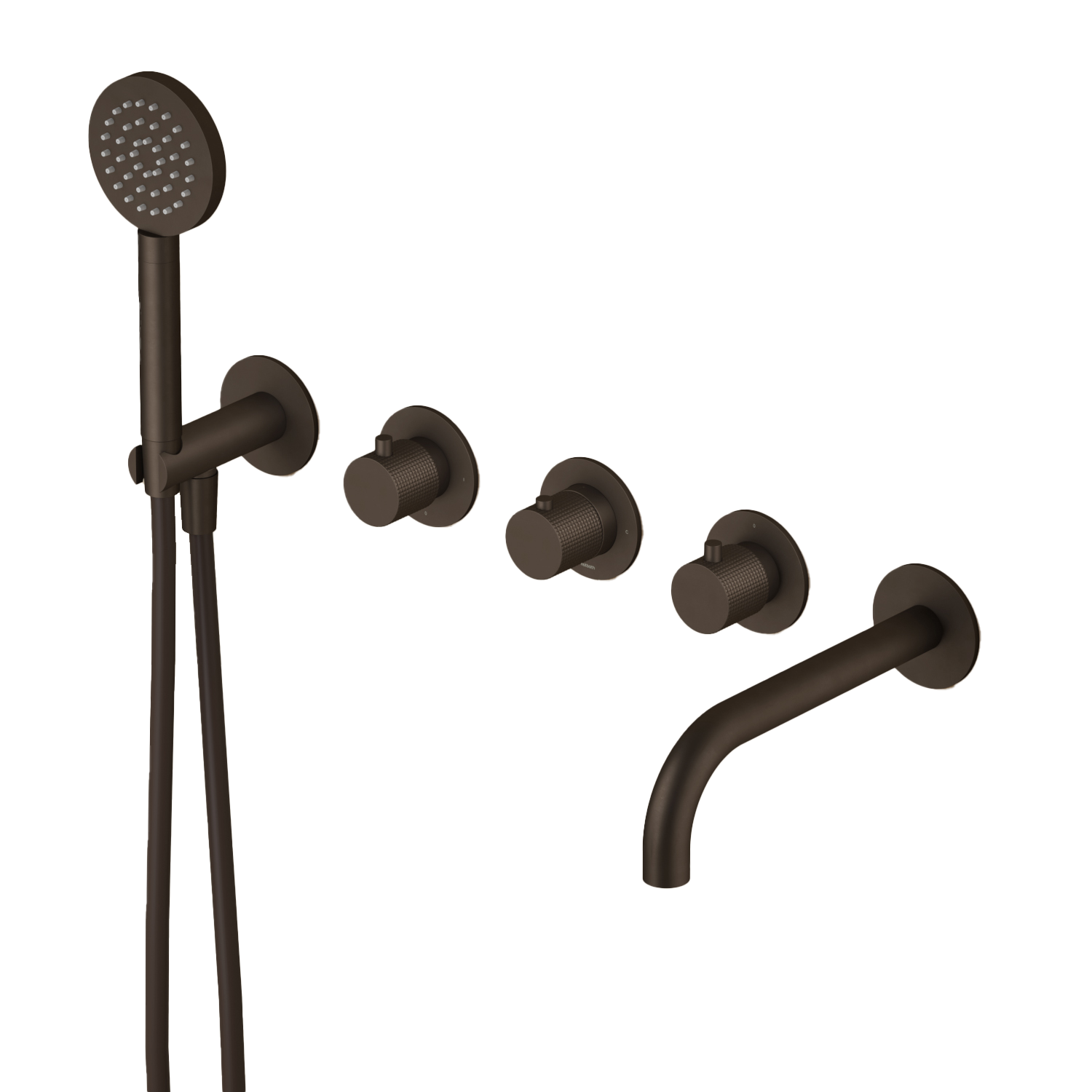 Hotbath GUY afbouwdeel bad/douche thermostaat met 2 stopkranen met uitloop GY7072DEXTTB Tuscan bronze