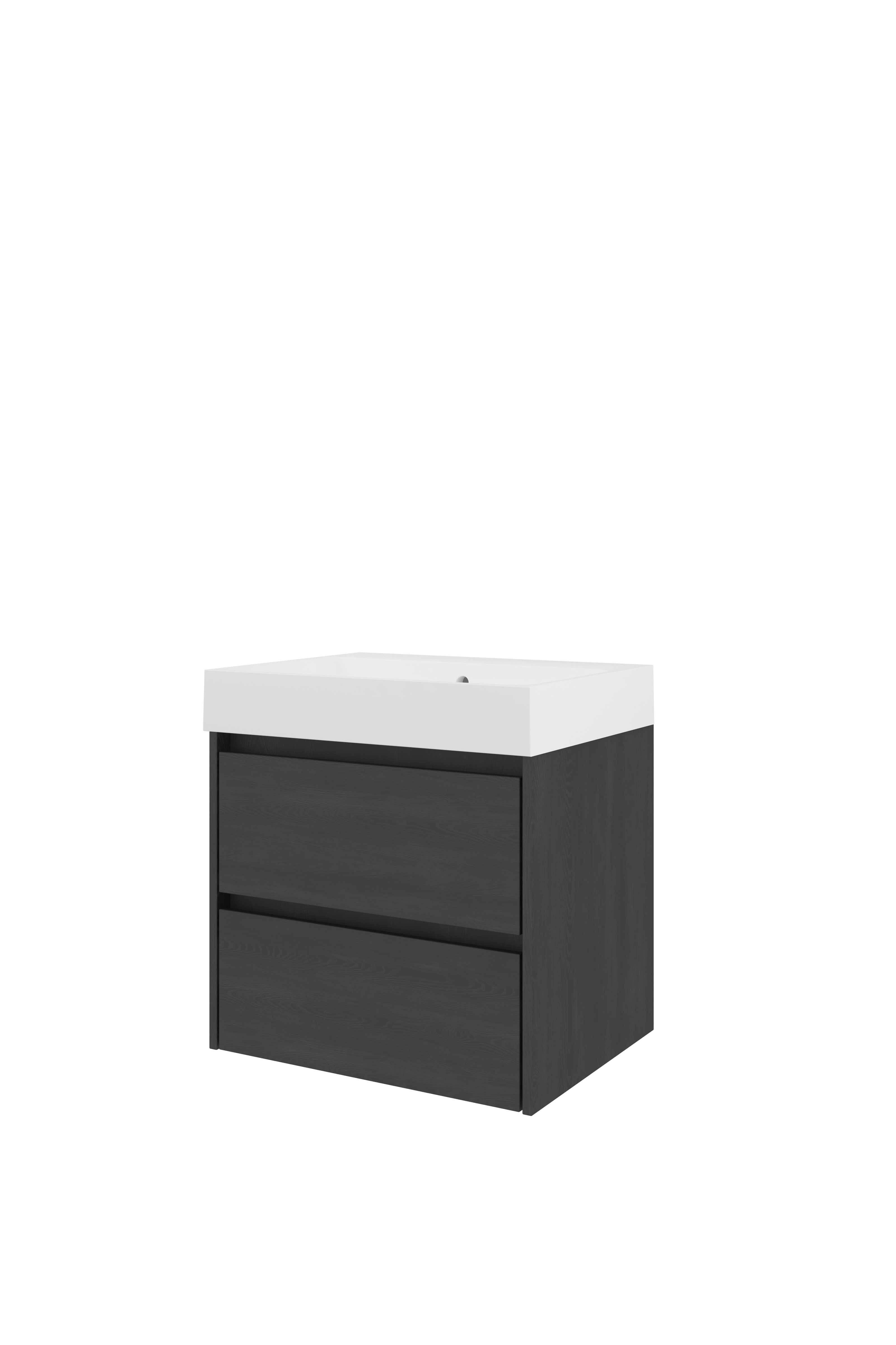 Proline Set polystone Loft wast. z. krgt. en onderkast sym. PMWB600BO Black oak/Mat wit 600x460x620