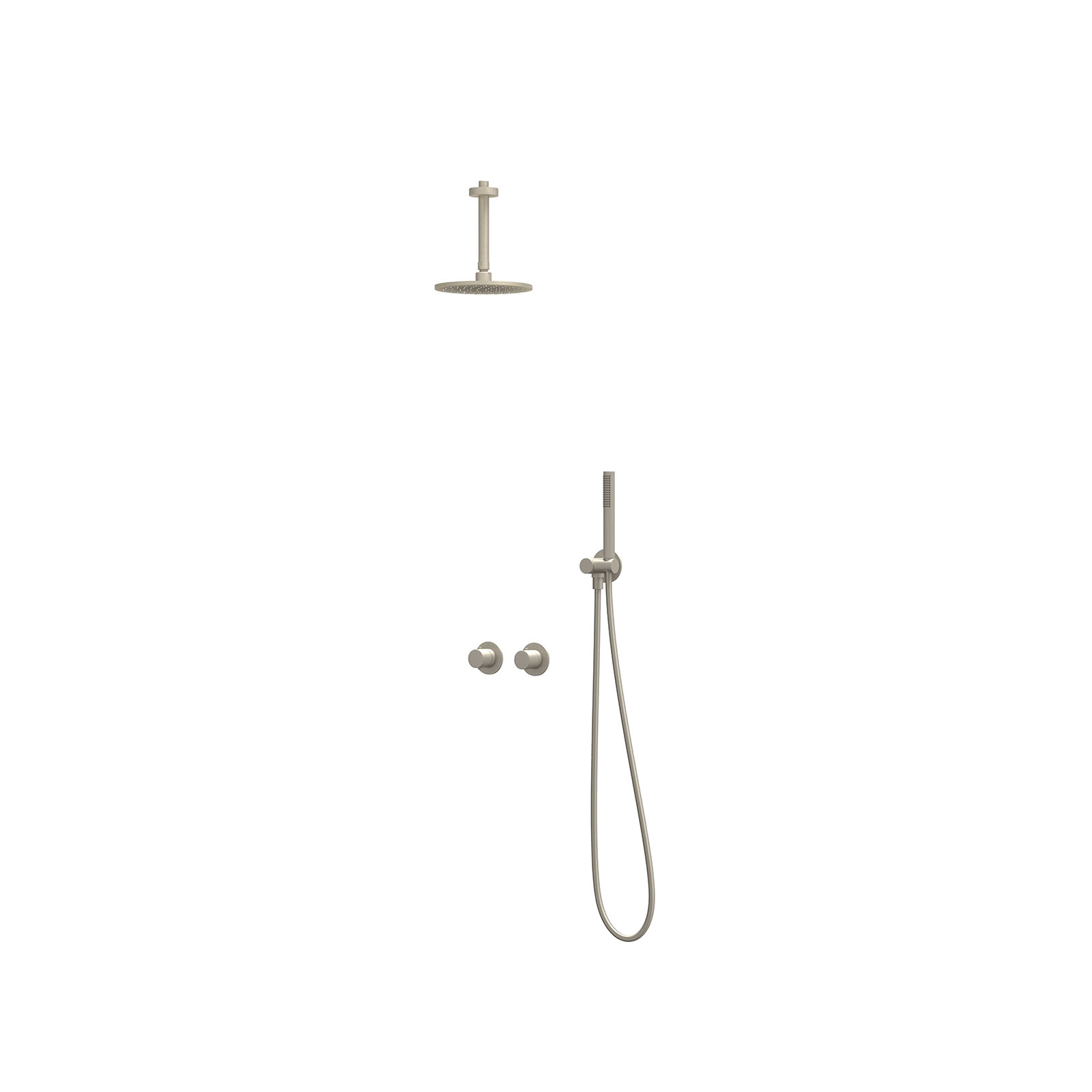 IVY Bond set 2-weg st.omst. 15cm pl.b. R20cm verst. steun m. geint. uitl. slang 150cm + staaf CSB3EXGNADBC Geborsteld nickel PVD