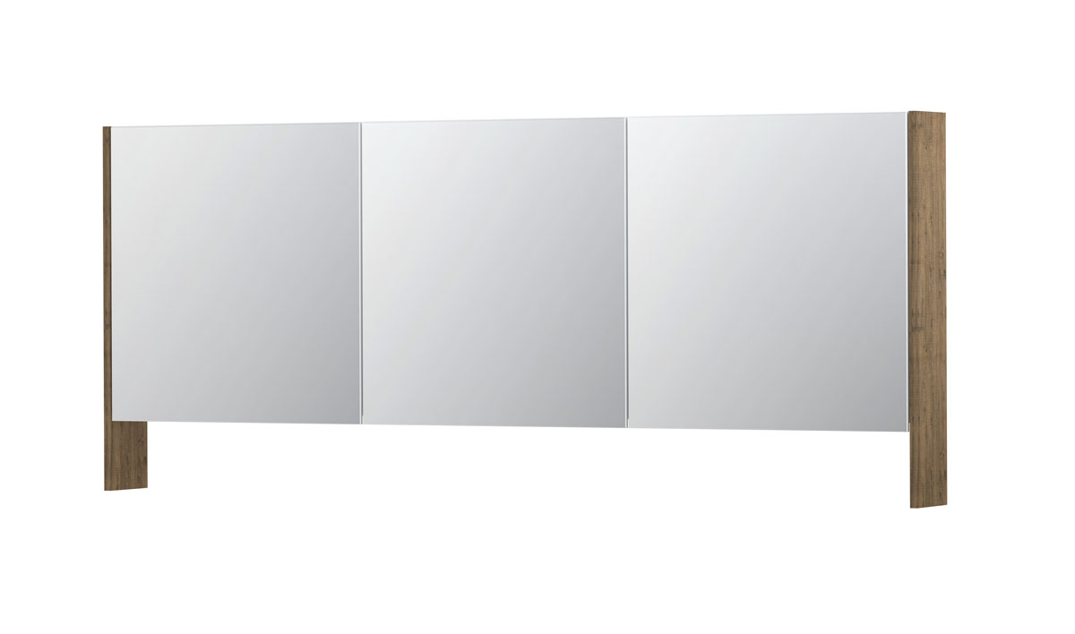 INK SPK3 spiegelkast m. dubbel gesp. 3 deuren icm open planchet en stop/schak. 1110410 Naturel eiken H740xB1800xD140