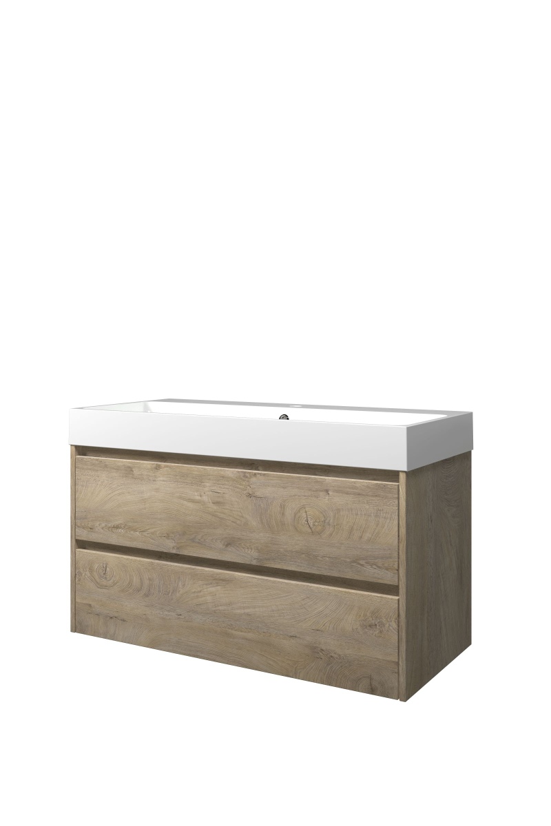 Proline set polystone Loft wast. met 1 krgt. en onderk. sym. PGWB1001RO Raw oak/Glans wit H620xB1000xD460