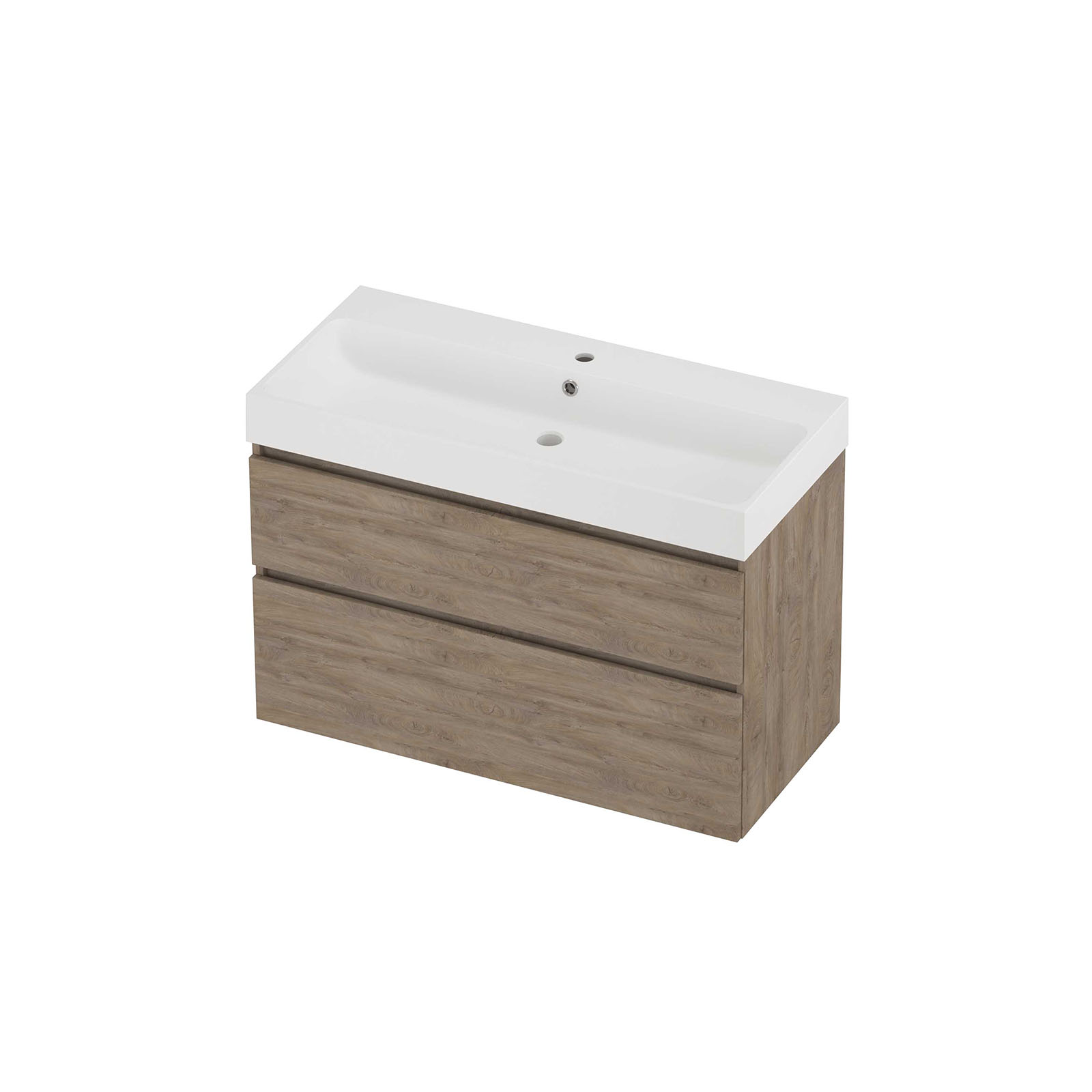 Proline set polystone Loft wast. met 1 krgt. en onderk. a-sym. PMWC1001RO Raw oak/Mat wit H700xB1000xD460