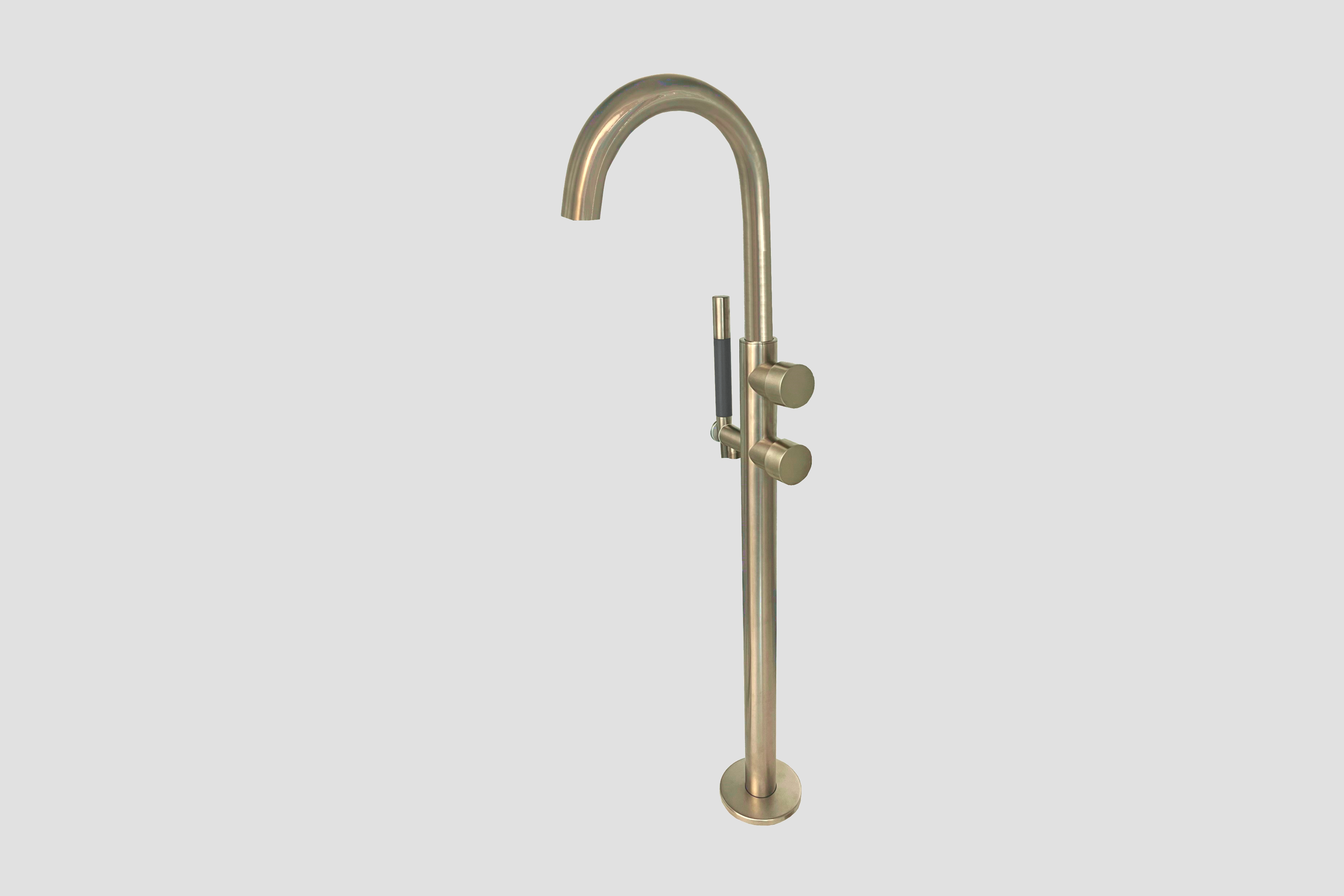 Lagoo Vrijstaande highflow badmengkraan afbouwdeel met draaibare uitloop 2 mengkranen en handdouche G3214PG Brushed Champagne PVD