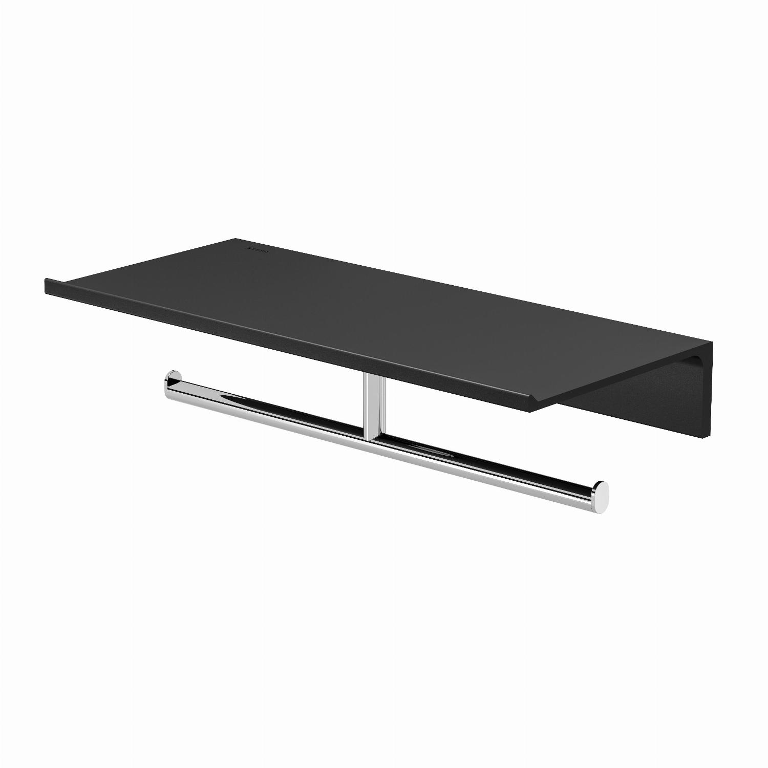 Geesa Leev Planchet 28 cm Zwart met toiletrolhouder zonder klep dubbel Chroom 918212-02-280