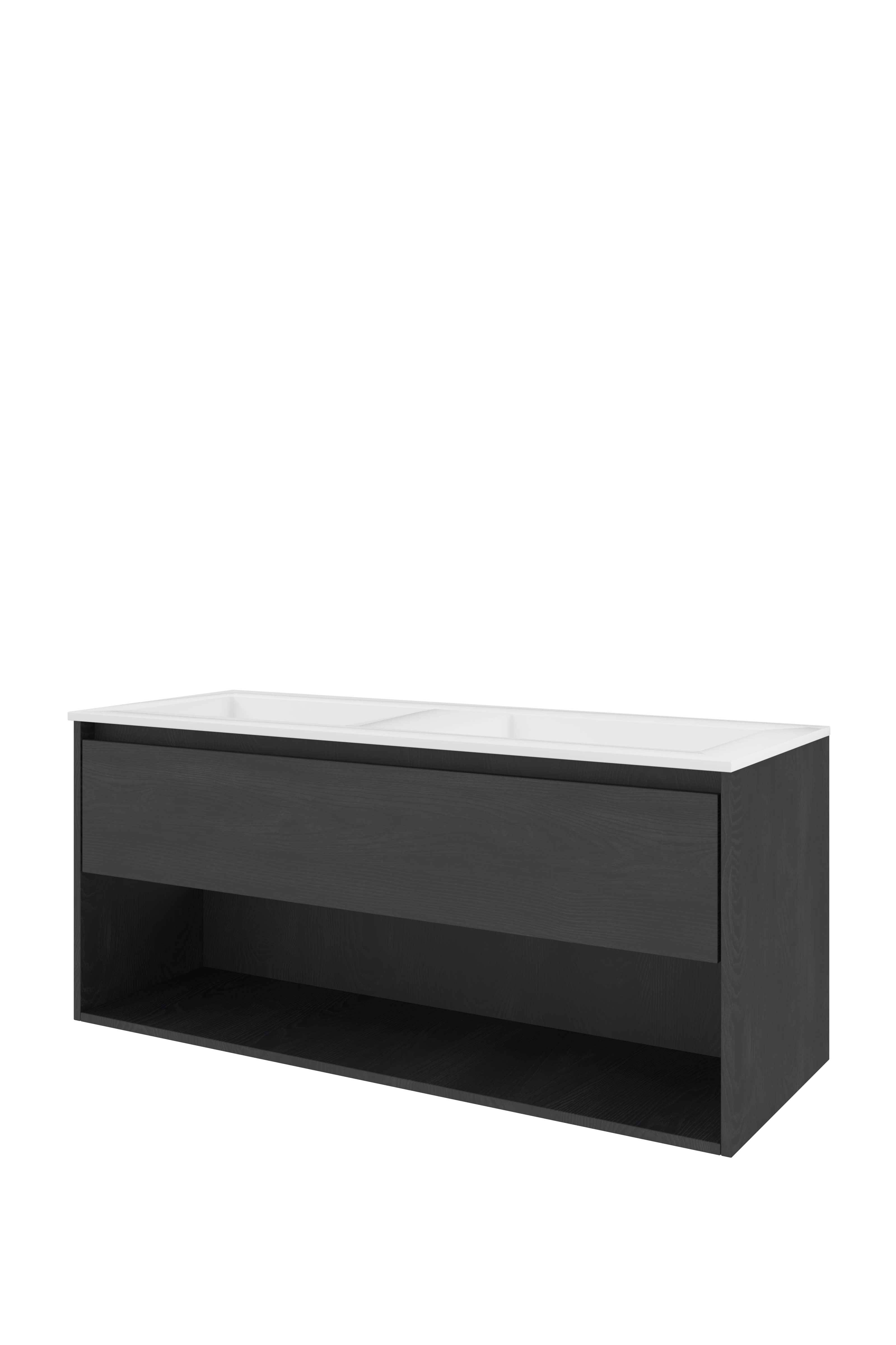 Proline Set polystone Elegant wast. z. krgt. en onderkast met schap AGWA120D0BO Black oak/Glans wit 1200x460x540