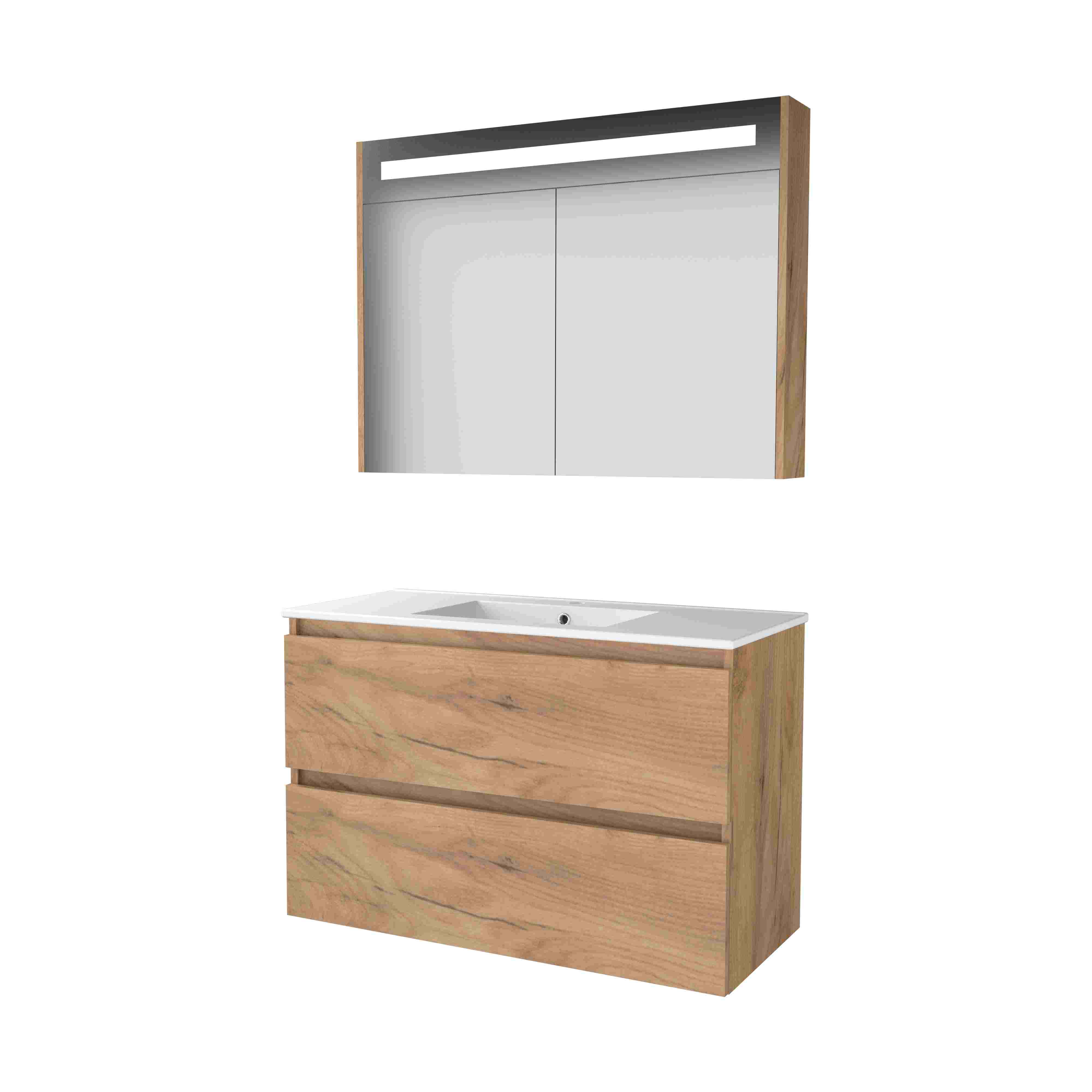 Basic Premium 46 set 100x46cm greepl. 2 la keram. wast. 1 krgt. incl. kast m. verl. P46GL100PWO Whisky Oak