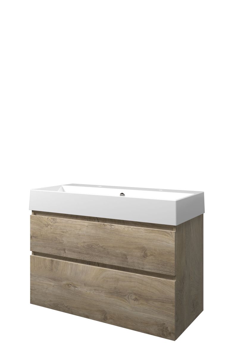 Proline set porselein Loft wast. met 2 krgt. en onderk. a-sym. ZGWC1002RO Raw oak/Glans wit H700xB1000xD460