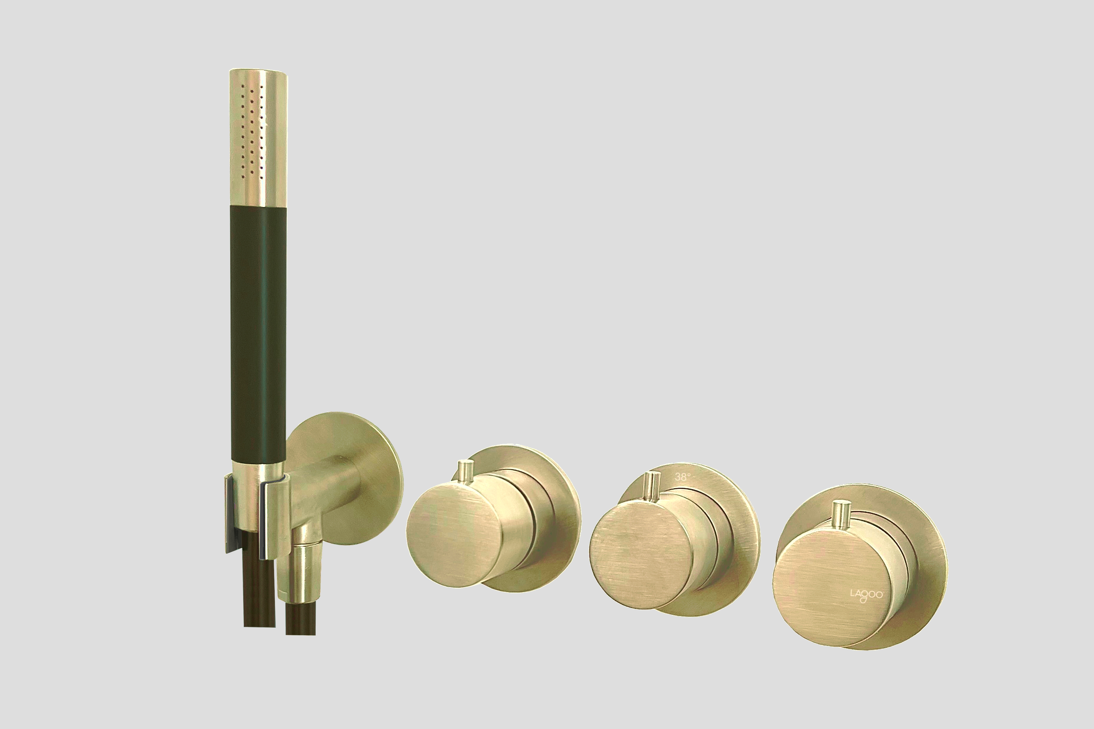 Lagoo Garda Inbouw douche/bad thermostaat Tripple7 met 2-weg omstel  + handdouche G2273PG Brushed Champagne PVD