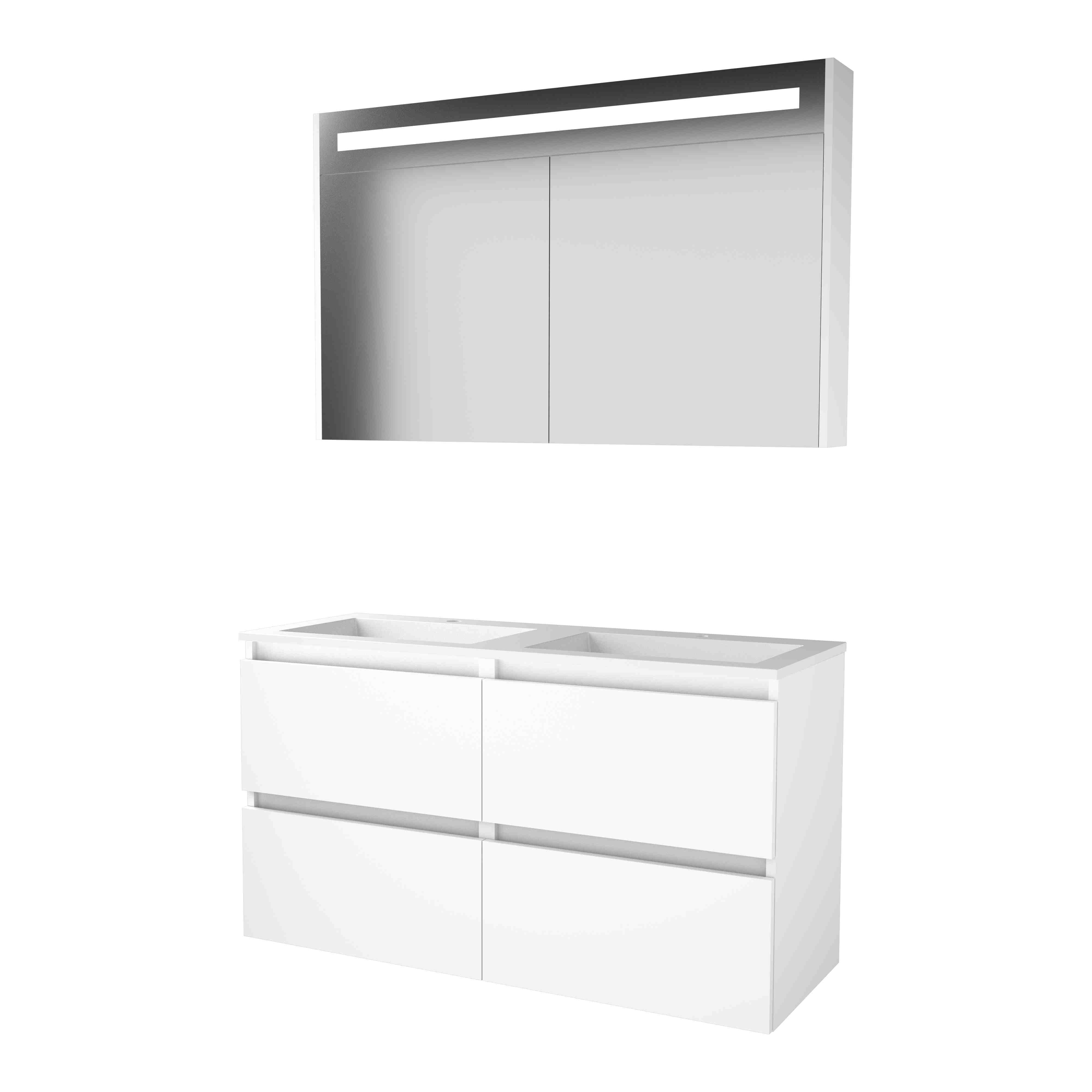 Basic Premium 46 set 120x46cm greepl. 4 la Acryl wast. 2 krgt incl. kast m. verl. P46GL120A2IW Ice White