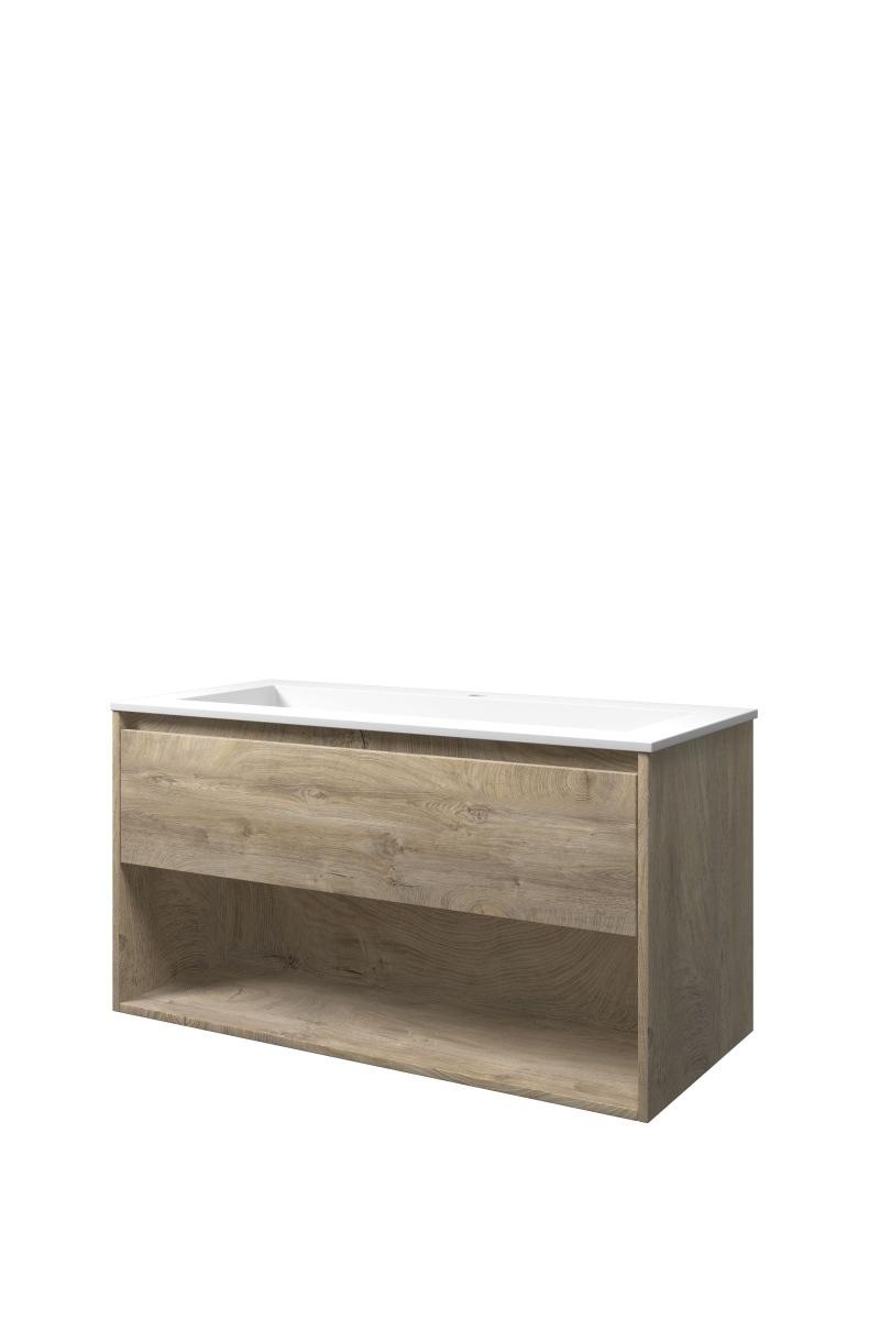 Proline set polystone Elegant wast. met 1 krgt. en onderk. met schap AMWA1001RO Raw oak/Mat wit H540xB1000xD460