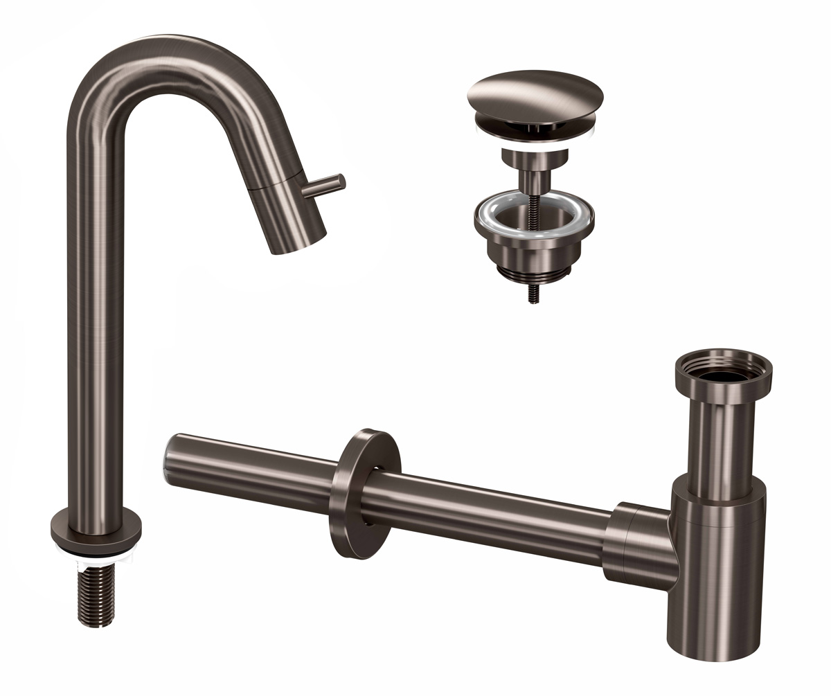 INK Combi 5A fonteinkraan staand gebogen hoog m. open plug Metal black / 9902484