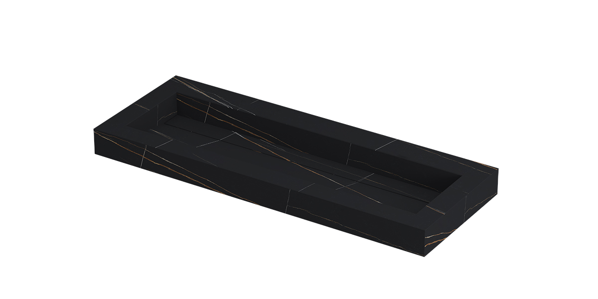 INK Pitch wast. keramische slab centraal m. drain + front + side skirts zonder krgt. H90xB1200xD450 Lauren black mat / 210372