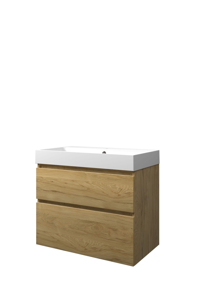 Proline set polystone Loft wast. met 1 krgt. en onderk. a-sym. PMWC801IO Ideal oak/Mat wit H700xB800xD460