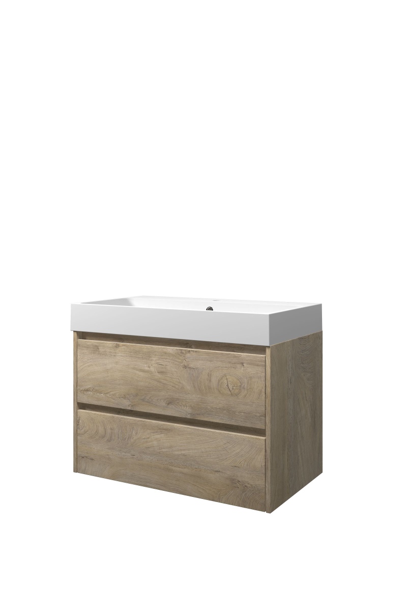 Proline set polystone Loft wast. met 1 krgt. en onderk. sym. PMWB801RO Raw oak/Mat wit H620xB800xD460