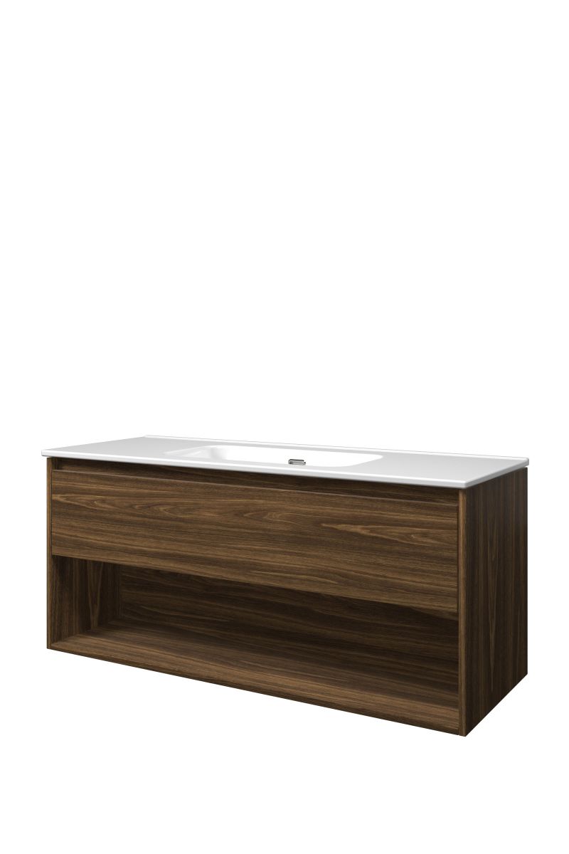 Proline enkel set porselein Elegant wast. enkel z. krgt. en onderk. met schap TGWA1200CA Cabana oak/Glans wit H540xB1200xD460