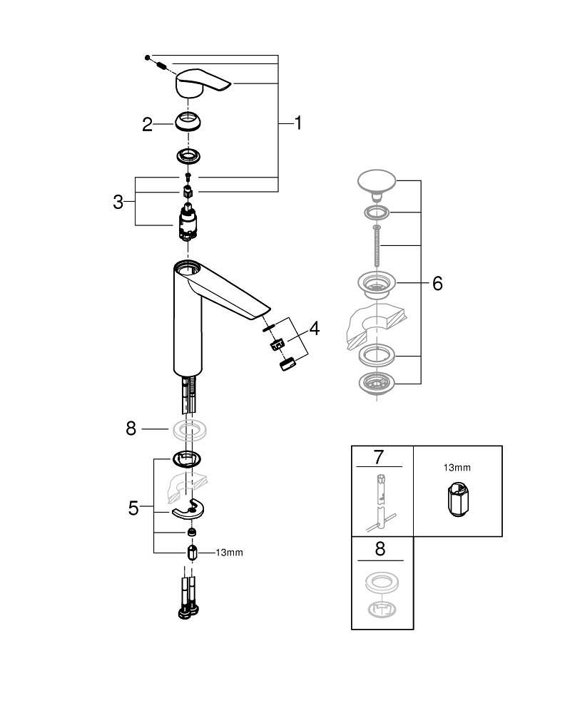 Grohe Eurosmart Xl-size wastafelmengkraan Es hoog Gladde Body 24164003