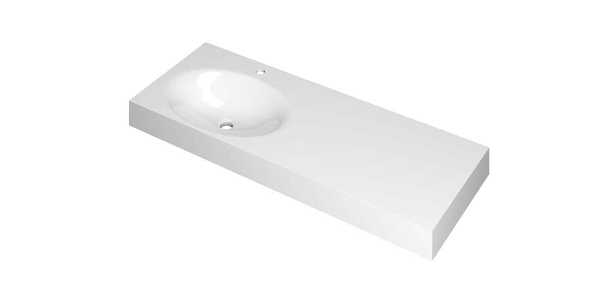 INK Smooth Wastafel polystone links met 1 kraangat 3407349 Glans wit Afm. 1200x450x90