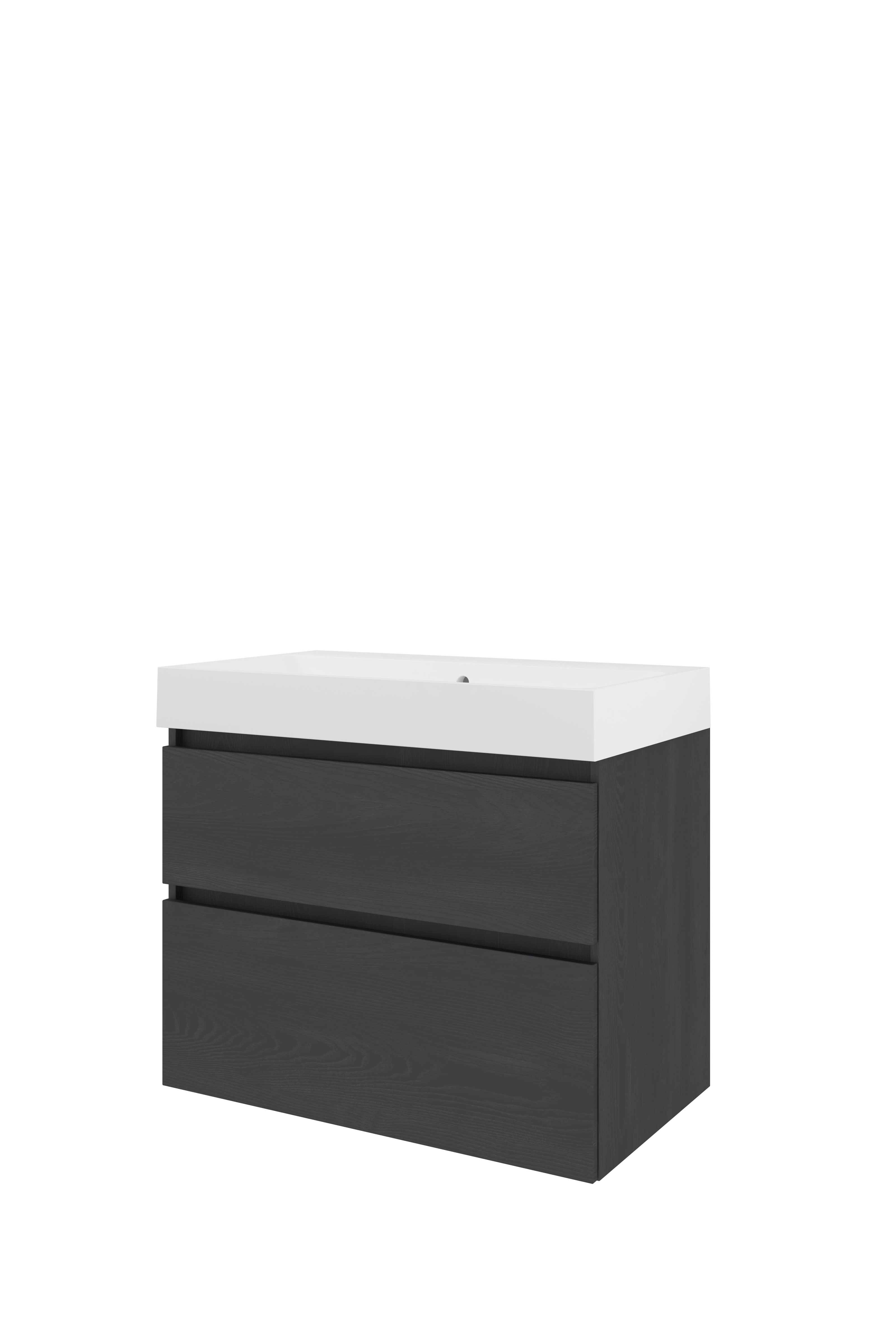 Proline Set polystone Loft wast. z. krgt. en onderkast a-sym. PMWC800BO Black oak/Mat wit 800x460x700