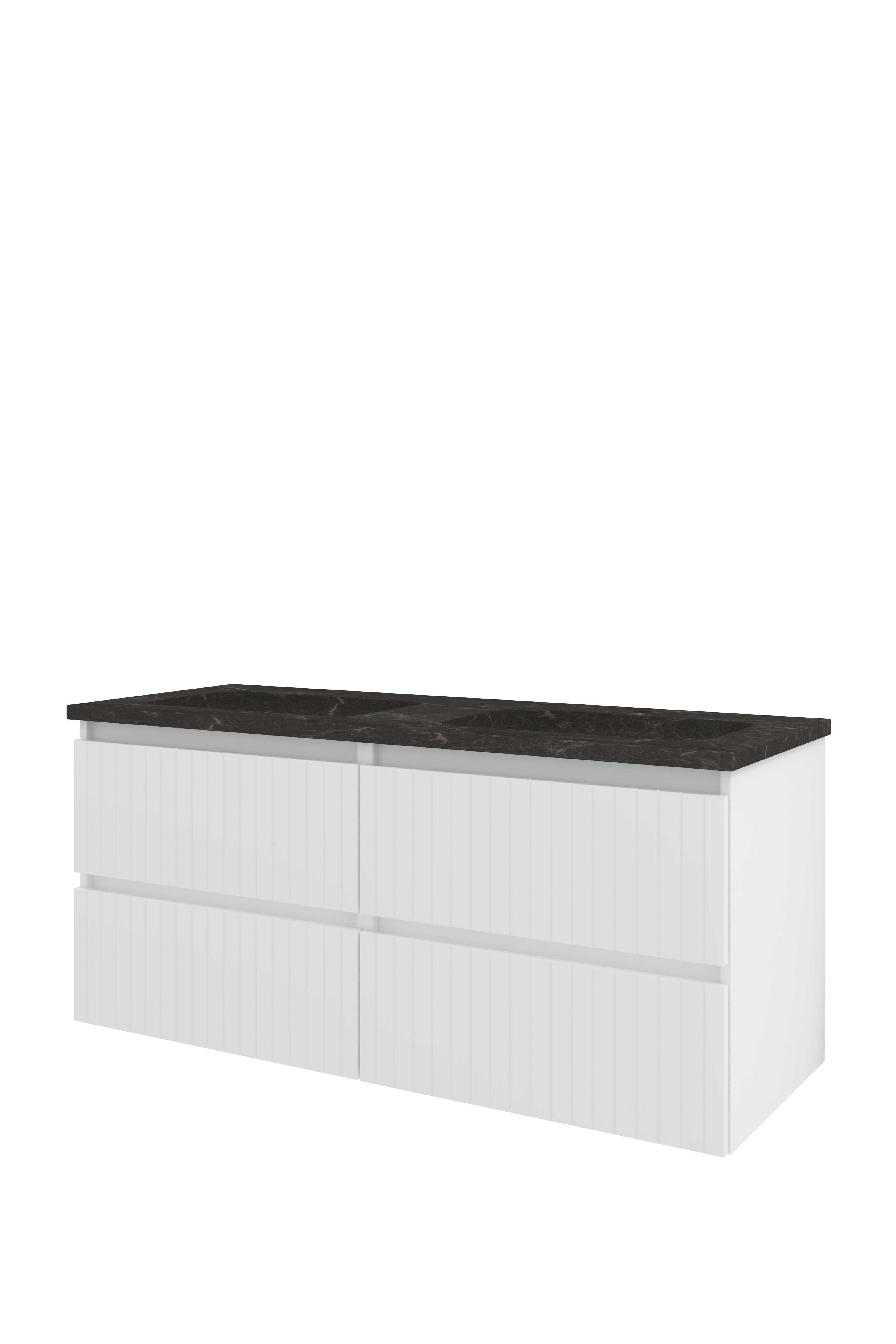 Proline Set hardsteen Elegant wast. z. krgt. en onderkast 4 laden sym. gefr. RBSD2x600GW Glans wit/Blue stone 1200x460x545