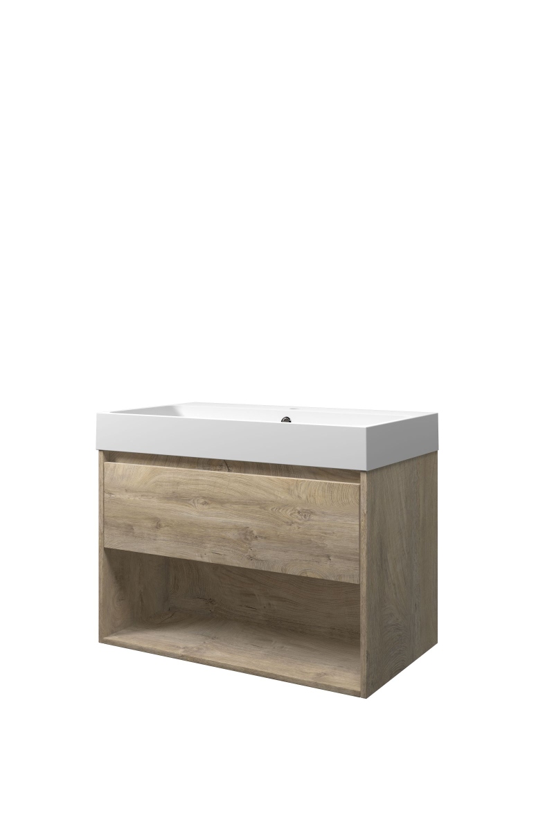 Proline set polystone Loft wast. met 1 krgt. en onderk. met schap 1816671 Raw oak/Mat wit H620xB800xD460