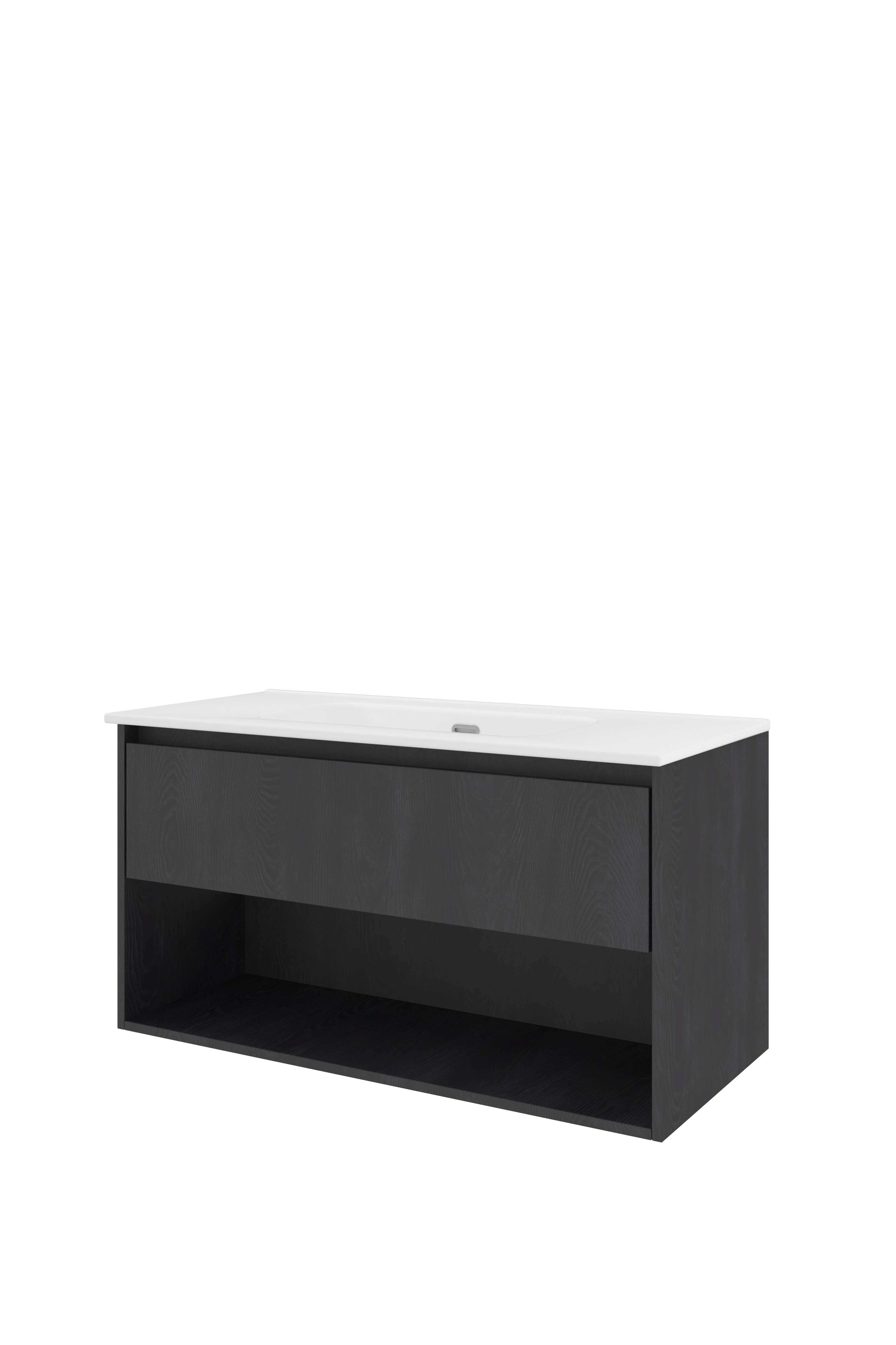 Proline Set porselein Elegant wast. z. krgt. en onderkast met schap TGWA1000BO Black oak/Glans wit 1000x460x540