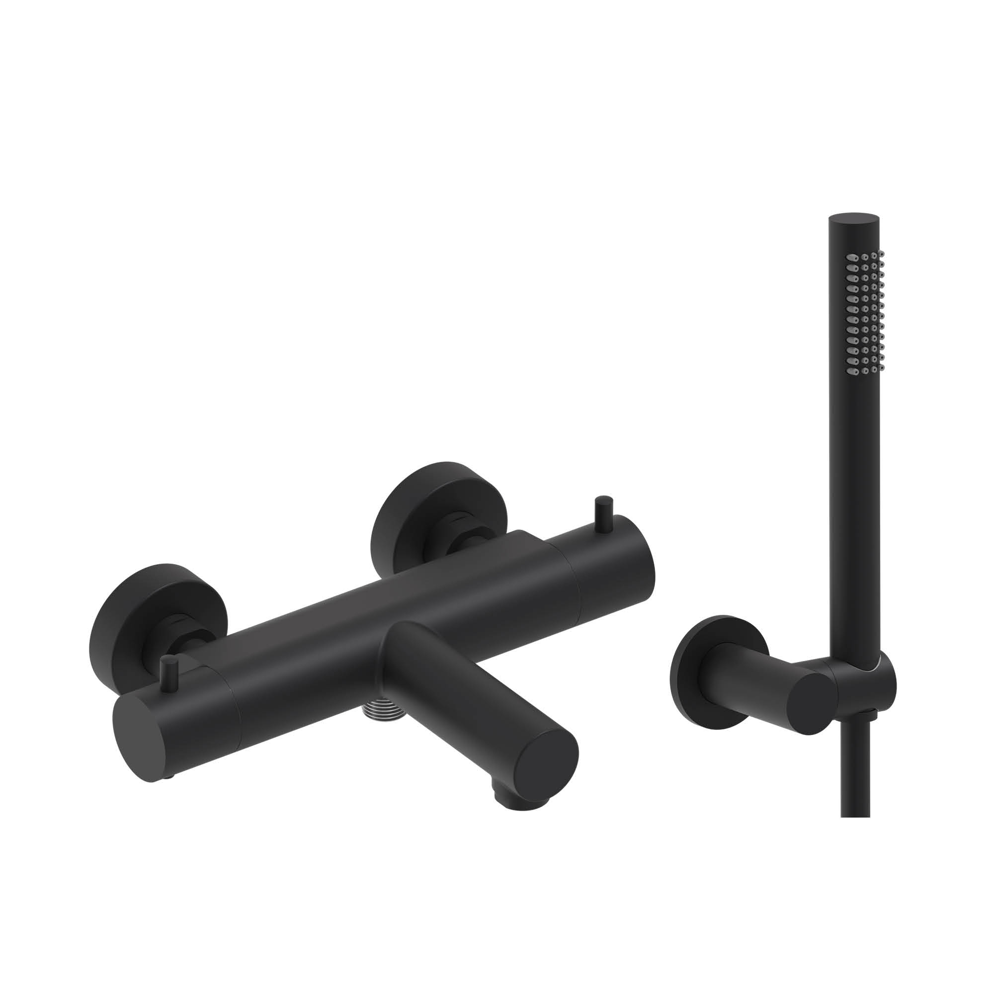 MAY set Badthermostaat incl. wandsteun verst. slang 125 cm en staaf handdouche 6802202 Mat zwart PED