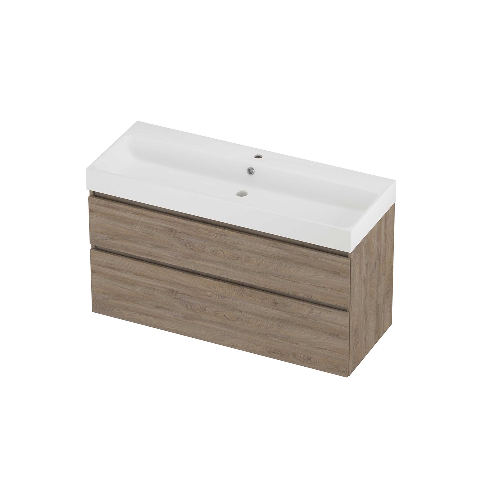 Proline set polystone Loft wast. met 1 krgt. en onderk. a-sym. PMWC1201RO Raw oak/Mat wit H700xB1200xD460