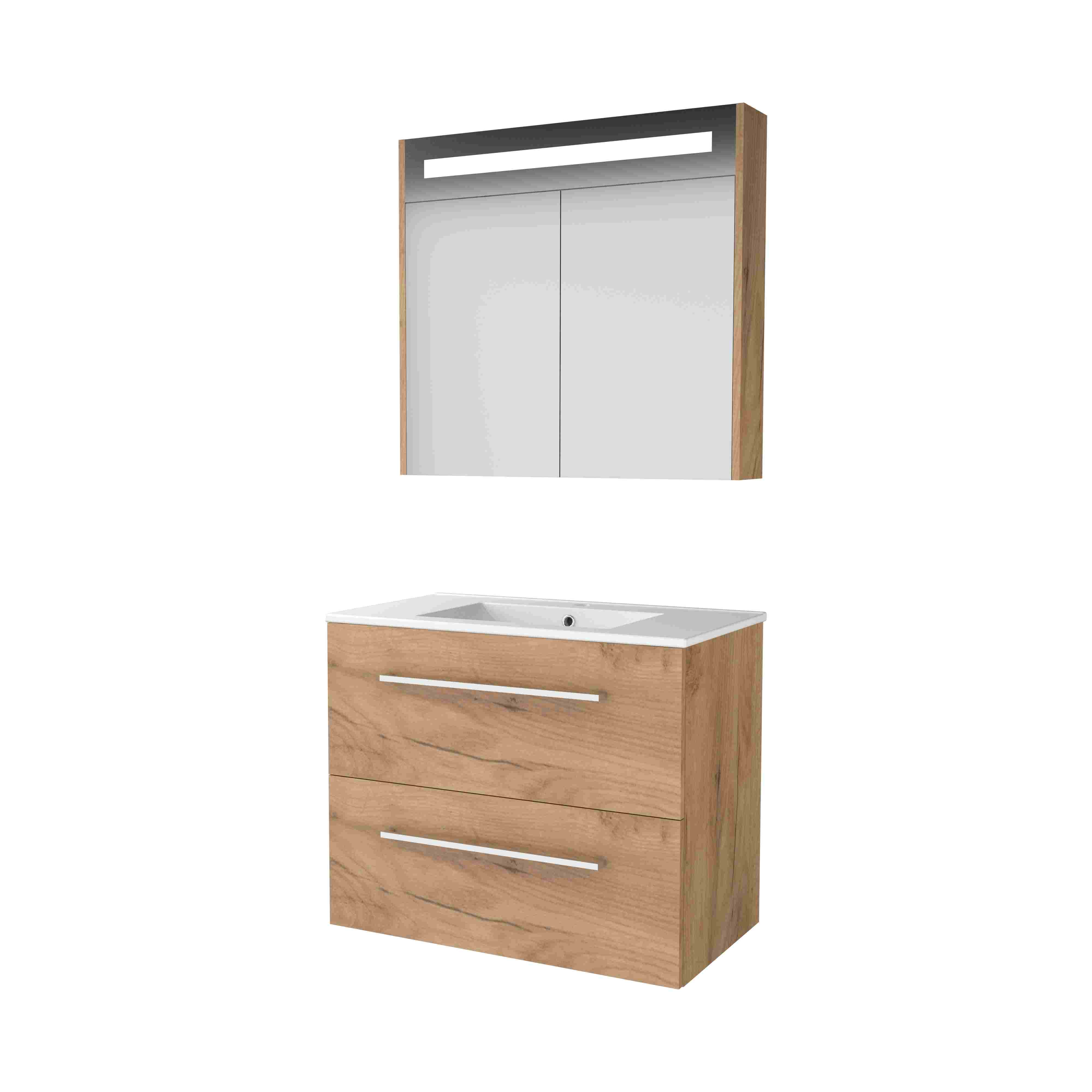 Basic Premium 46 set 80x46cm met gr. 2 la keram. wast. 1 krgt. incl. kast m. verl. P46GR80PWO Whisky Oak