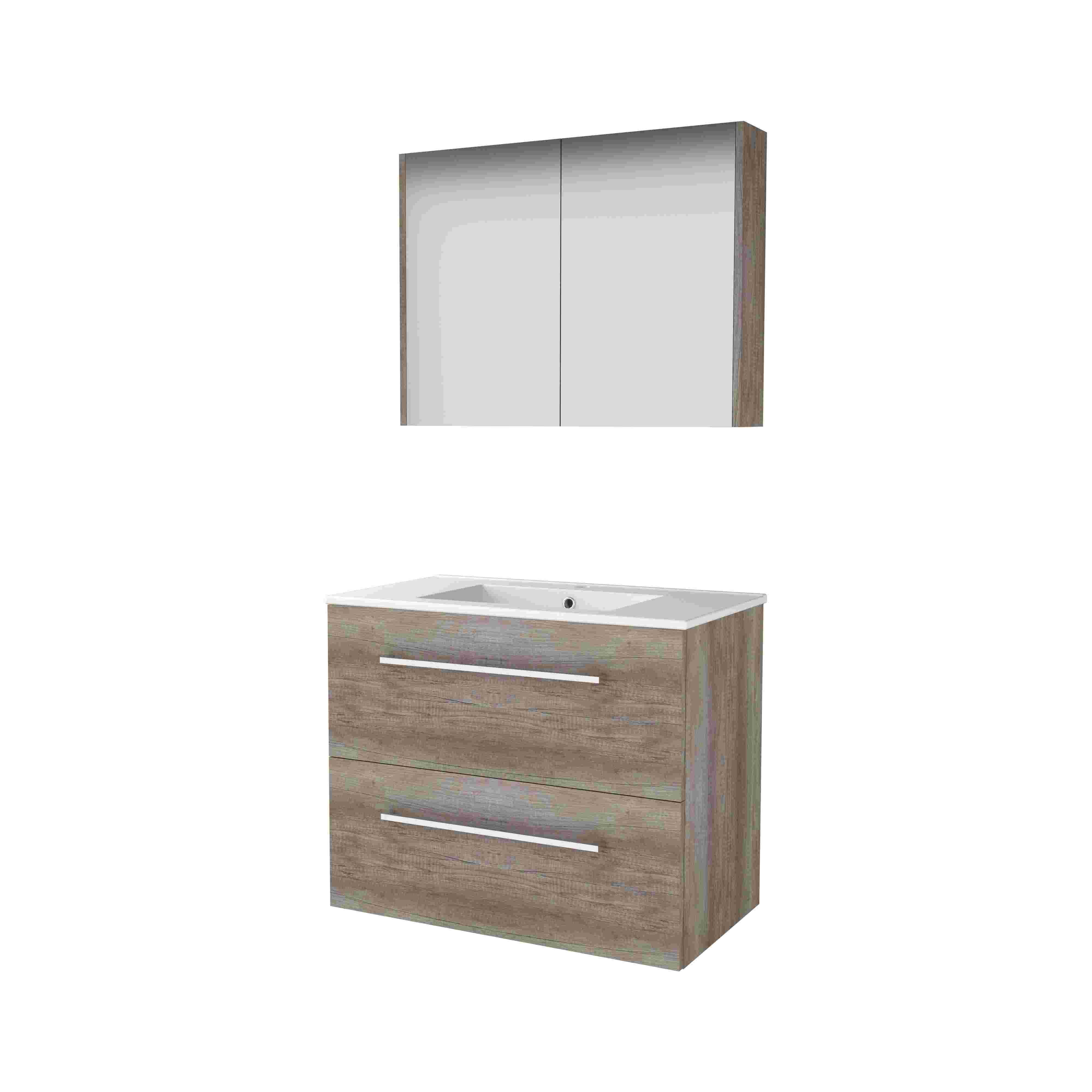 Basic Comfort 46 set 80x46cm met gr. 2 la keram. wast. 1 krgt. incl. kast C46GR80PSO Scotch Oak