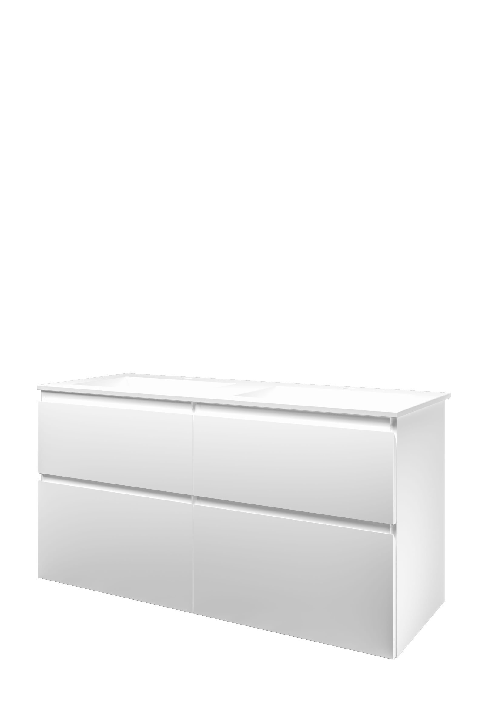 Proline set polystone Elegant wast. met 2 krgt. en onderk. 4 laden a-sym. AMWC2x602MW Mat wit/ Mat wit H620xB1200xD460