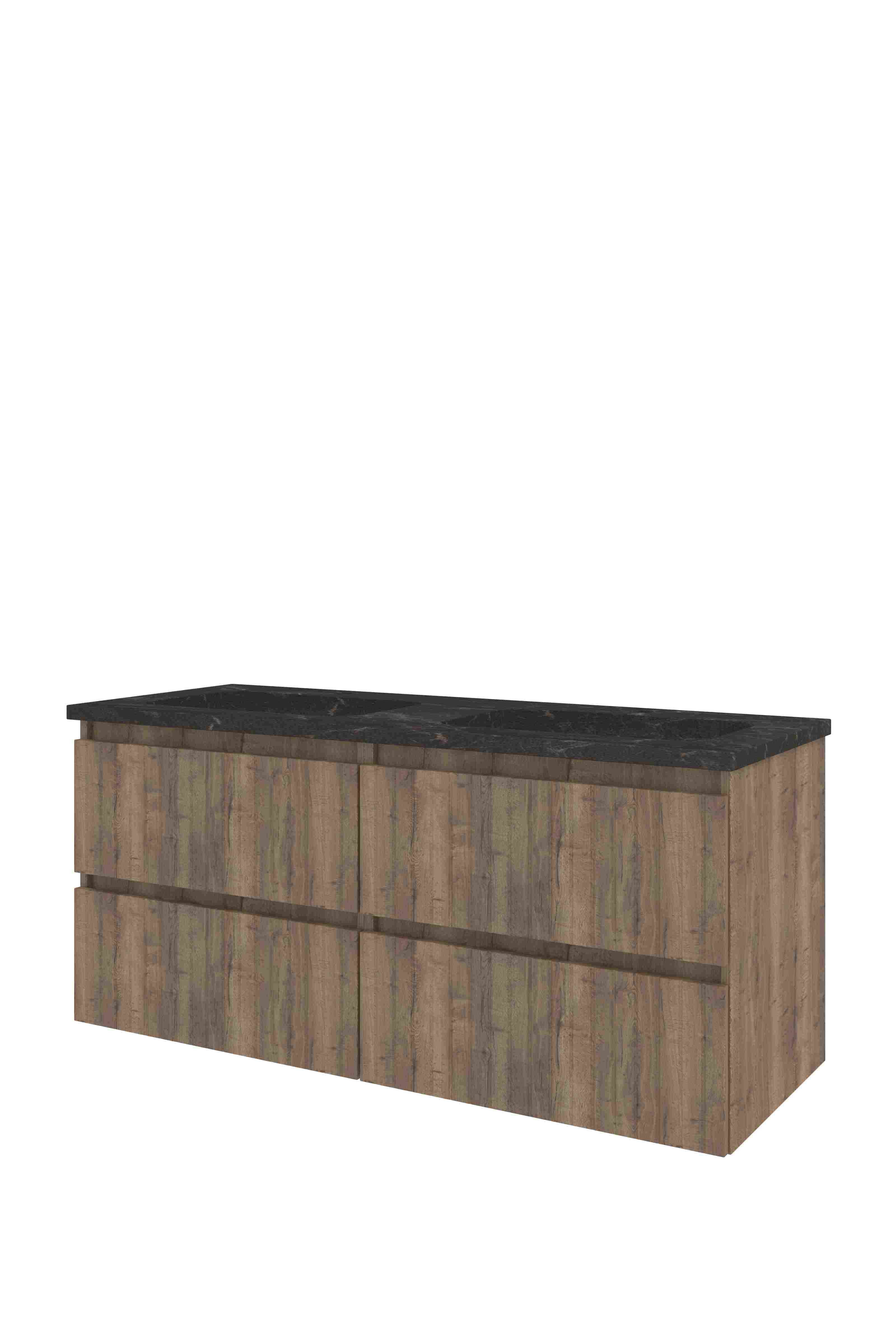 Proline Set hardsteen Elegant wast. met 2 kr.gaten en onderkast 4 laden sym. gefr. RBSD2x602TO Terra oak/Blue stone 1200x460x545