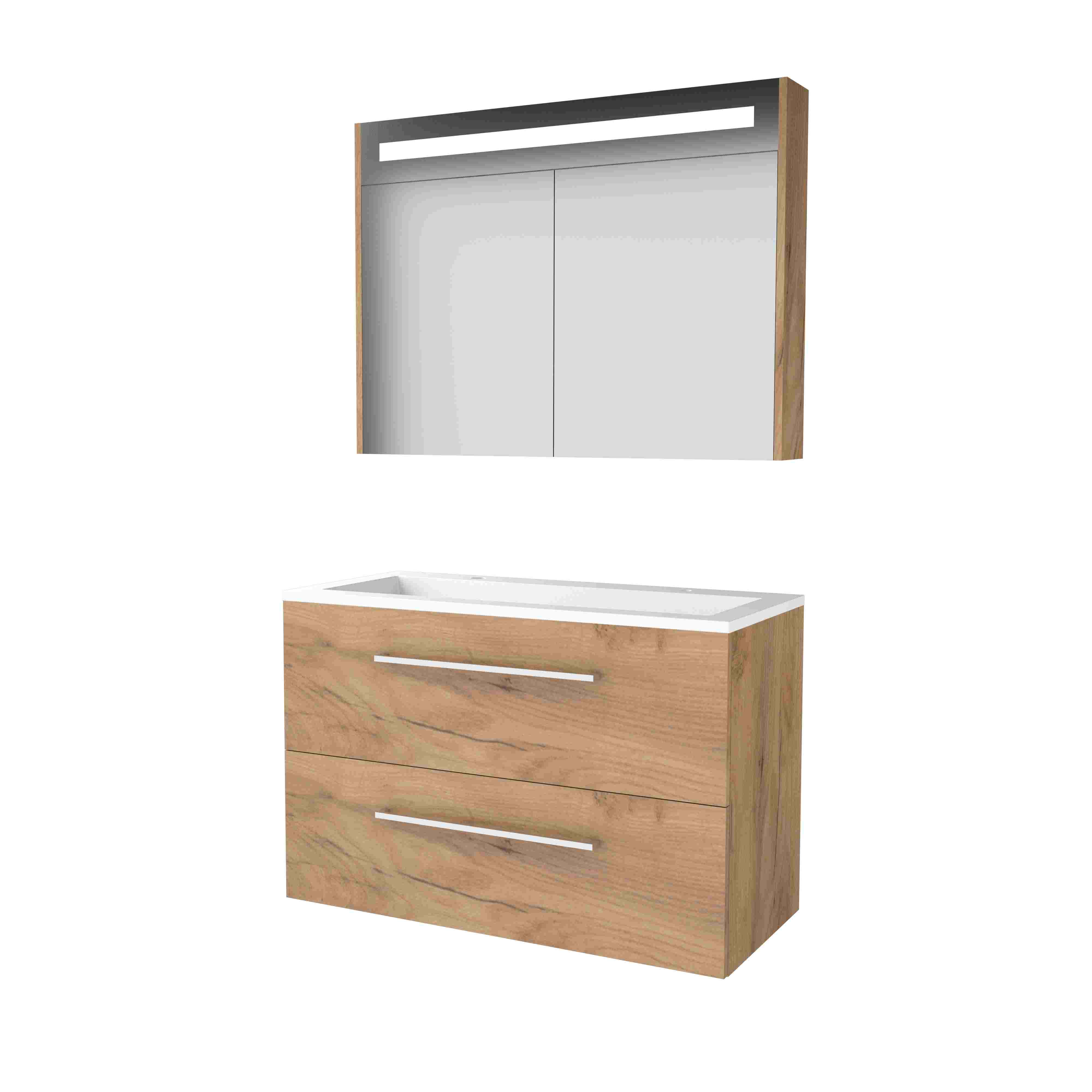 Basic Premium 46 set 100x46cm met gr. 2 la Acryl wast. 2 krgt incl. kast m. verl. P46GR100A2WO Whisky Oak