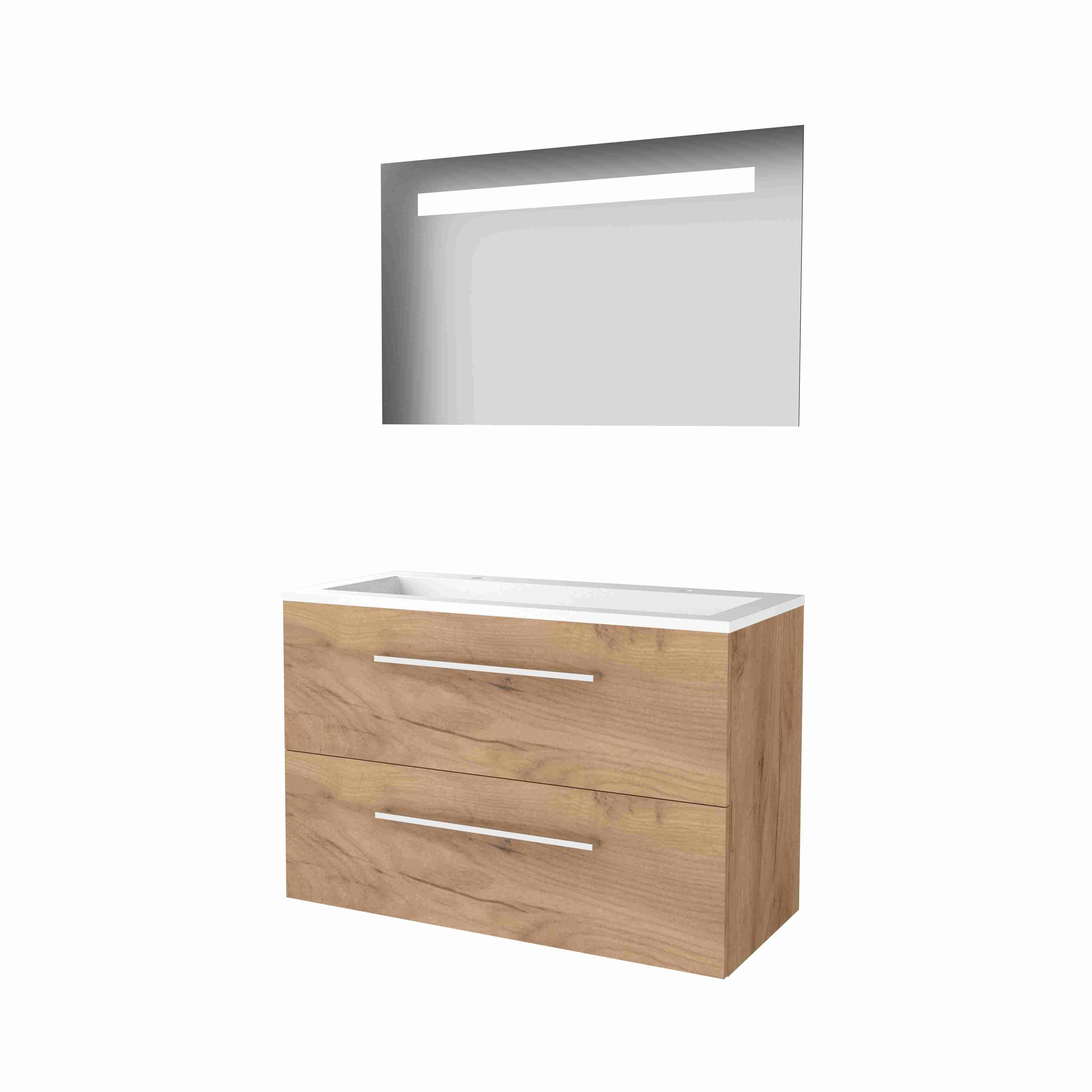Basic Economic 46 set 100x46cm met gr. 2 la Acryl wast. 2 krgt incl. spiegel m. verl. E46GR100A2WO Whisky Oak