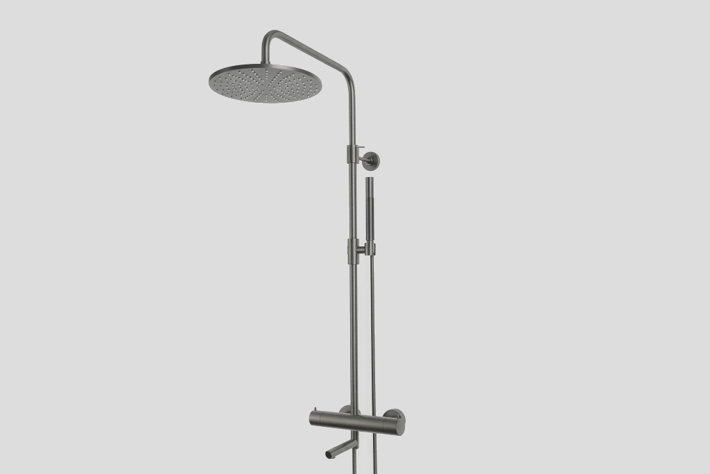 Lagoo Garda thermostatische bad/douche set met hoofddouche 250 mm en handdouche staaf G5301GM Brushed Gun Metal PVD