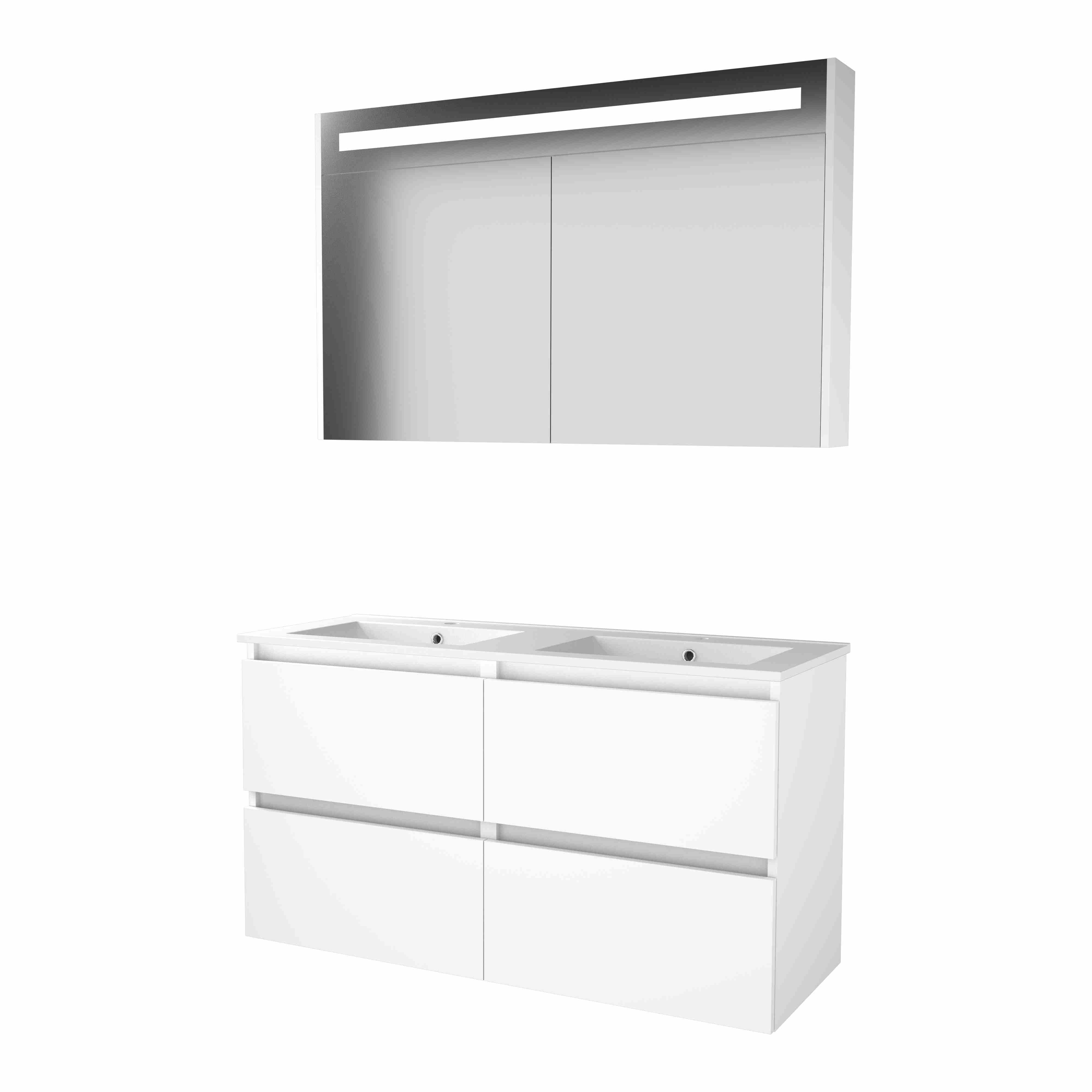 Basic Premium 46 set 120x46cm greepl. 4 la keram. wast. 2 krgt incl. kast m. verl. P46GL120PIW Ice White
