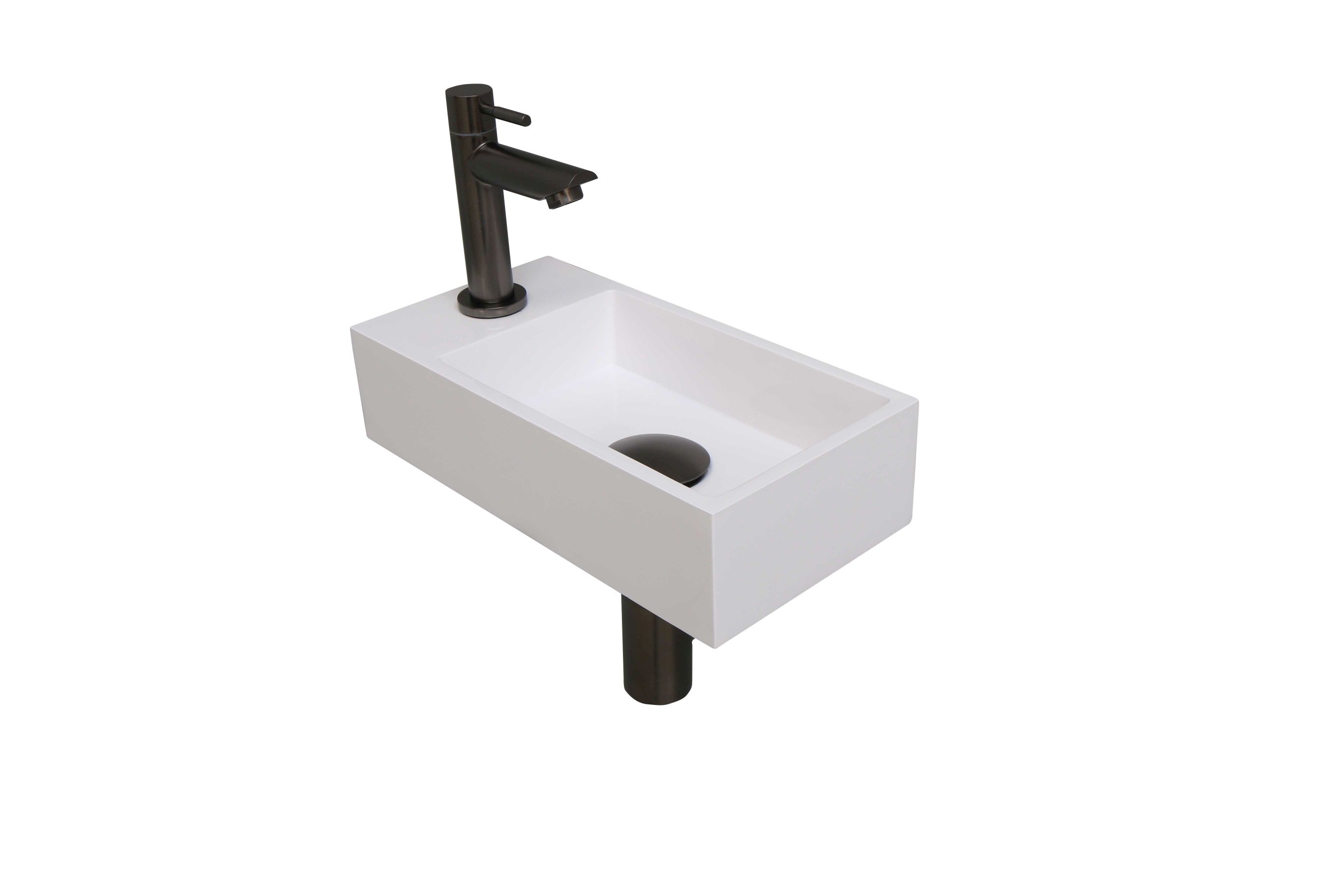 INK fonteinpack Polystone L incl. kraan sifon plug en montageset 1805161 Glans wit/gun metal H90xB360xD180
