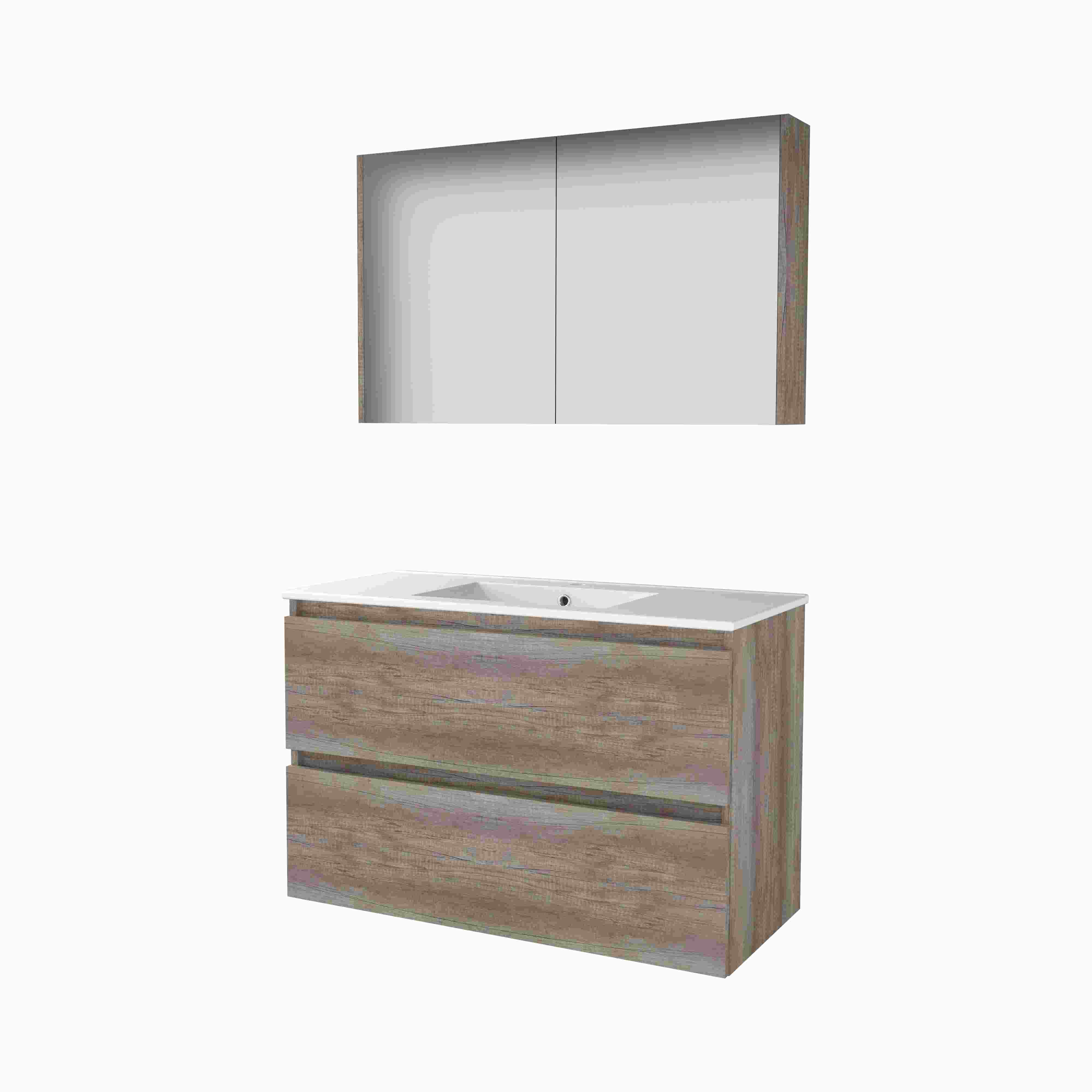 Basic Comfort 46 set 100x46cm greepl. 2 la keram. wast. 1 krgt. incl. kast C46GL100PSO Scotch Oak