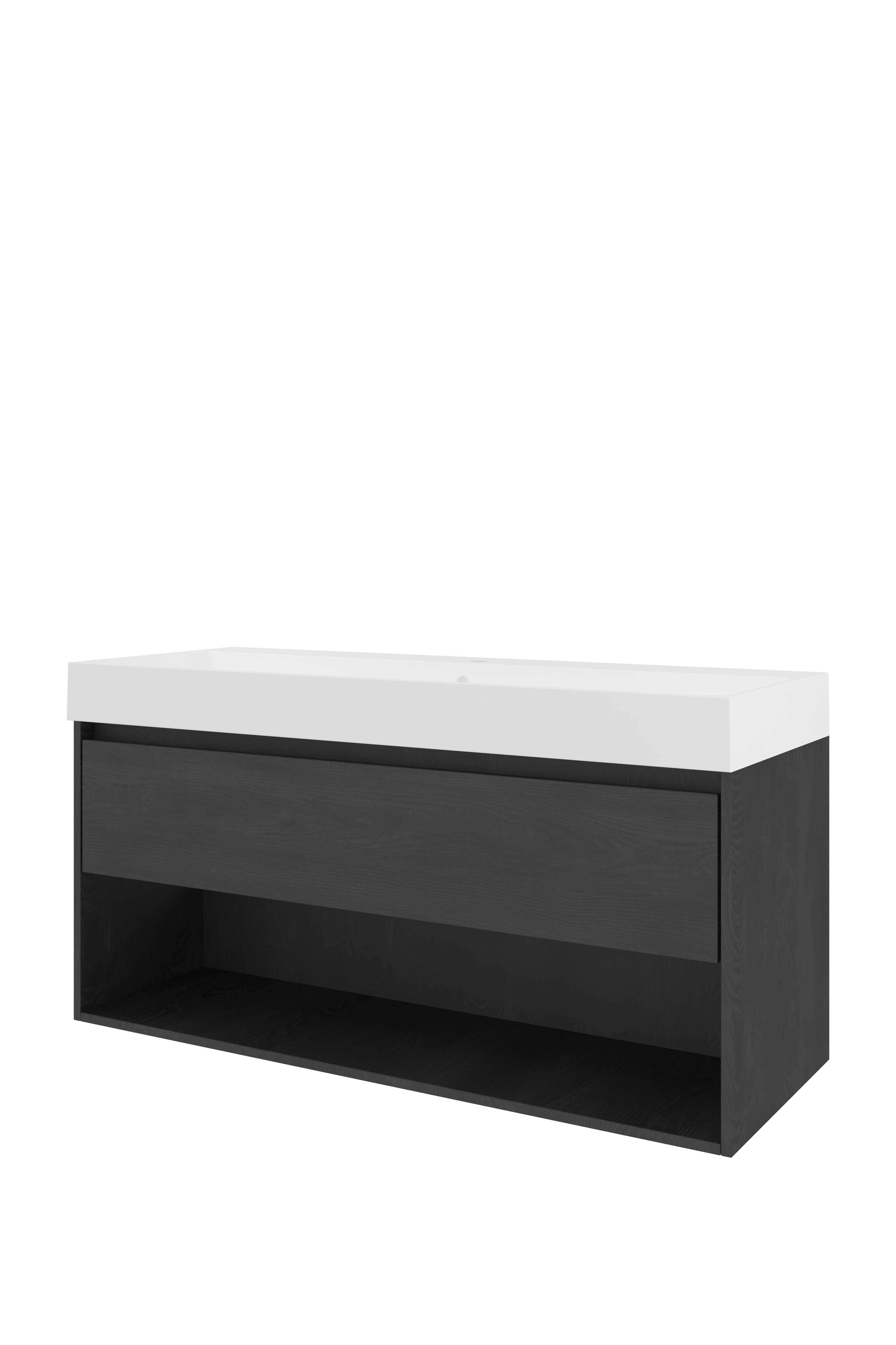 Proline Set polystone Loft wast. met 1 krgt. en onderkast met schap PMWA1201BO Black oak/Mat wit 1200x460x620
